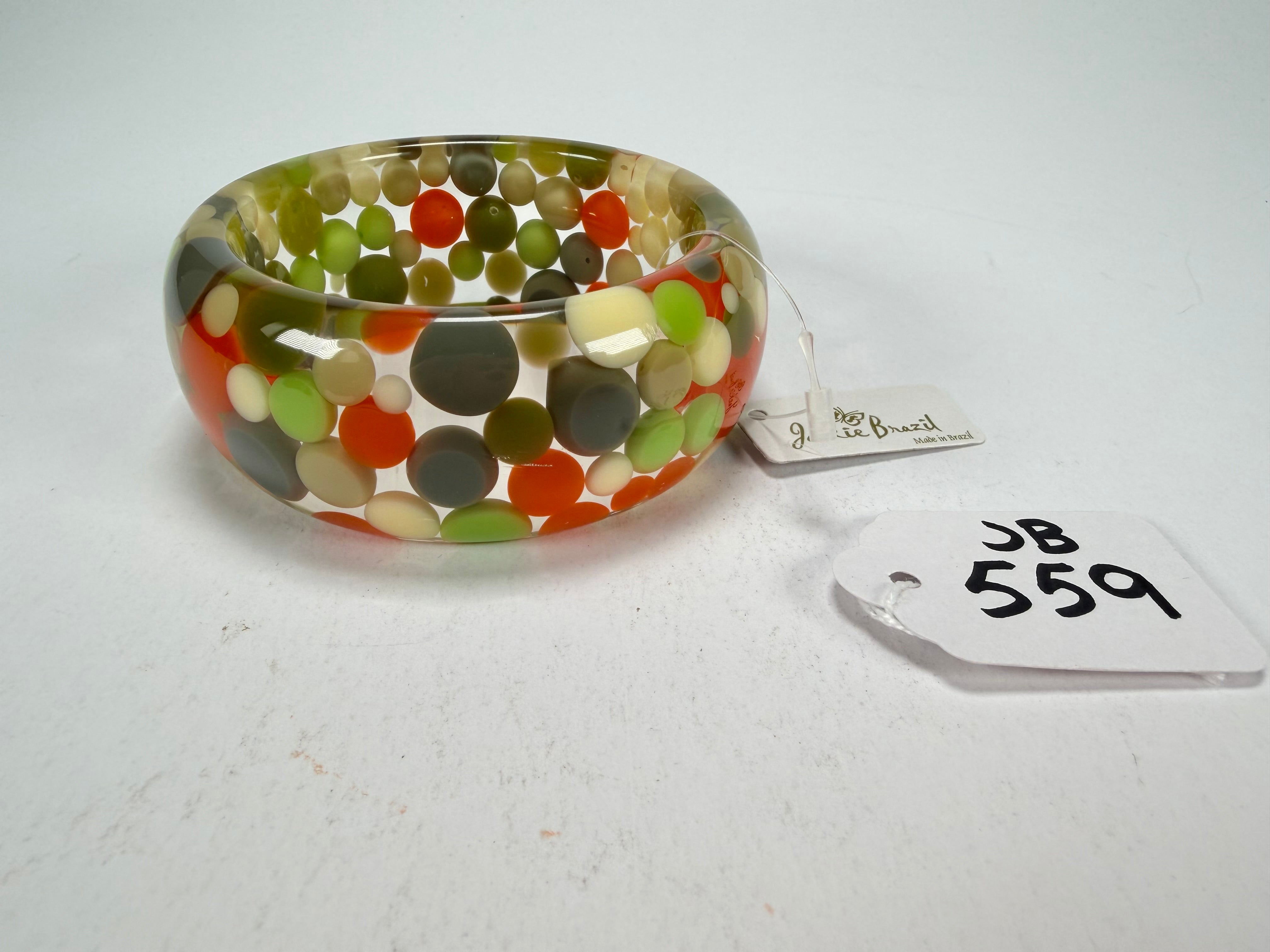 Jackie Brazil "Petit Balls" Green Mix Spots Solid Round Resin 3.4cm Bangle ( B2520 )