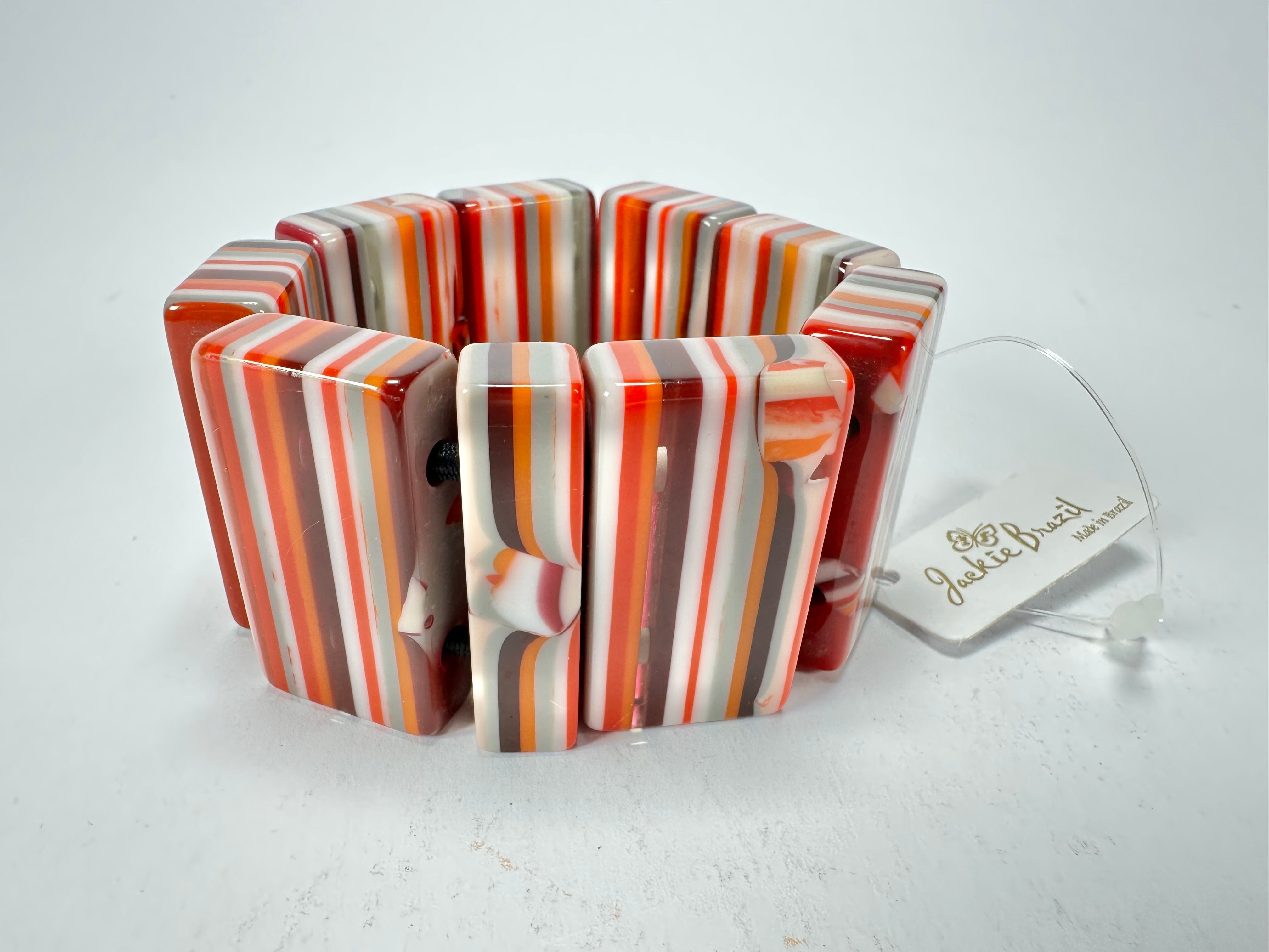 Jackie Brazil "Pop Art" Liquorice Orange Mix 8 Squares Elasticated Bracelet ( B0376 )