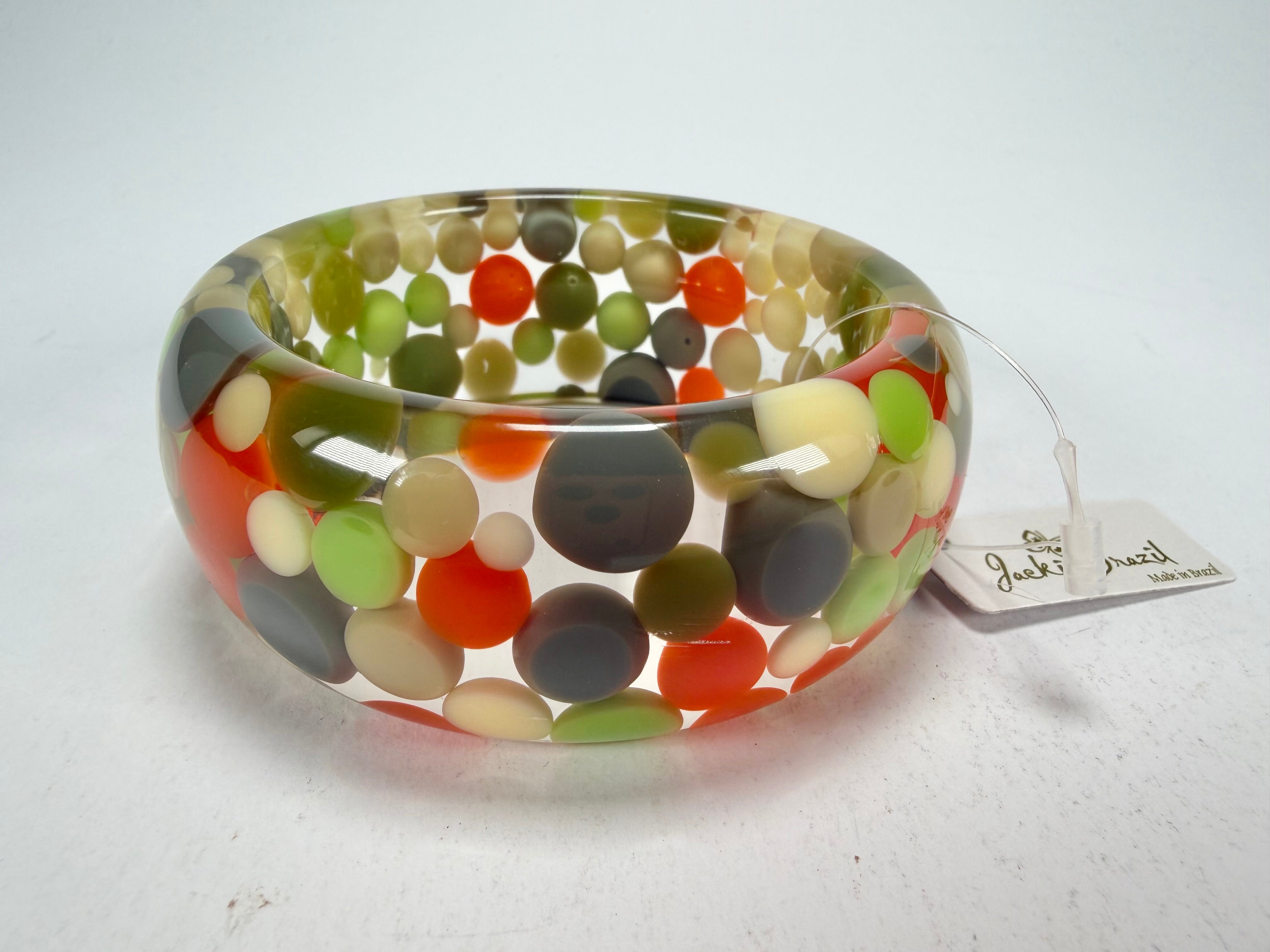 Jackie Brazil "Petit Balls" Green Mix Spots Solid Round Resin 3.4cm Bangle ( B2520 )
