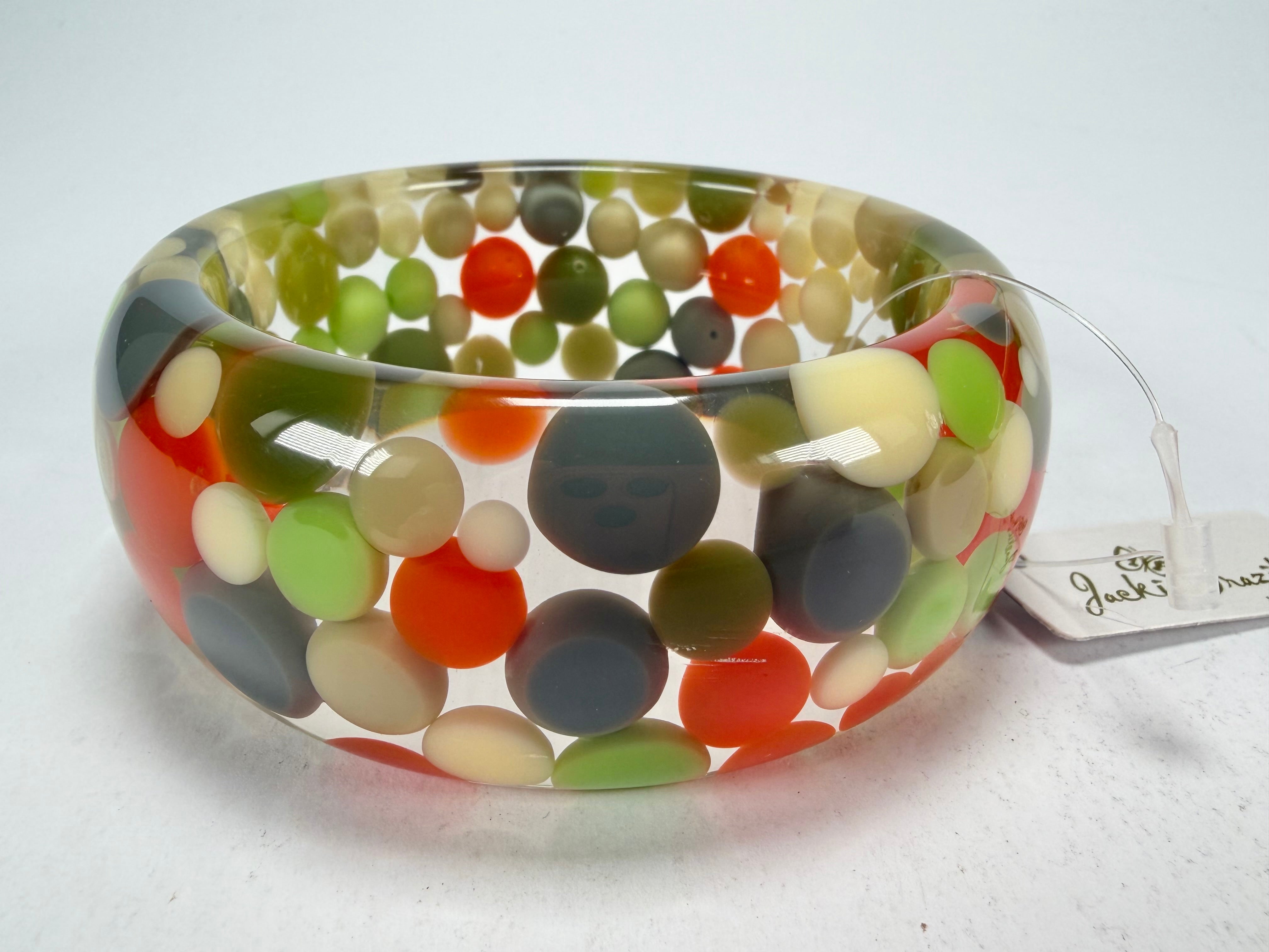 Jackie Brazil "Petit Balls" Green Mix Spots Solid Round Resin 3.4cm Bangle ( B2520 )