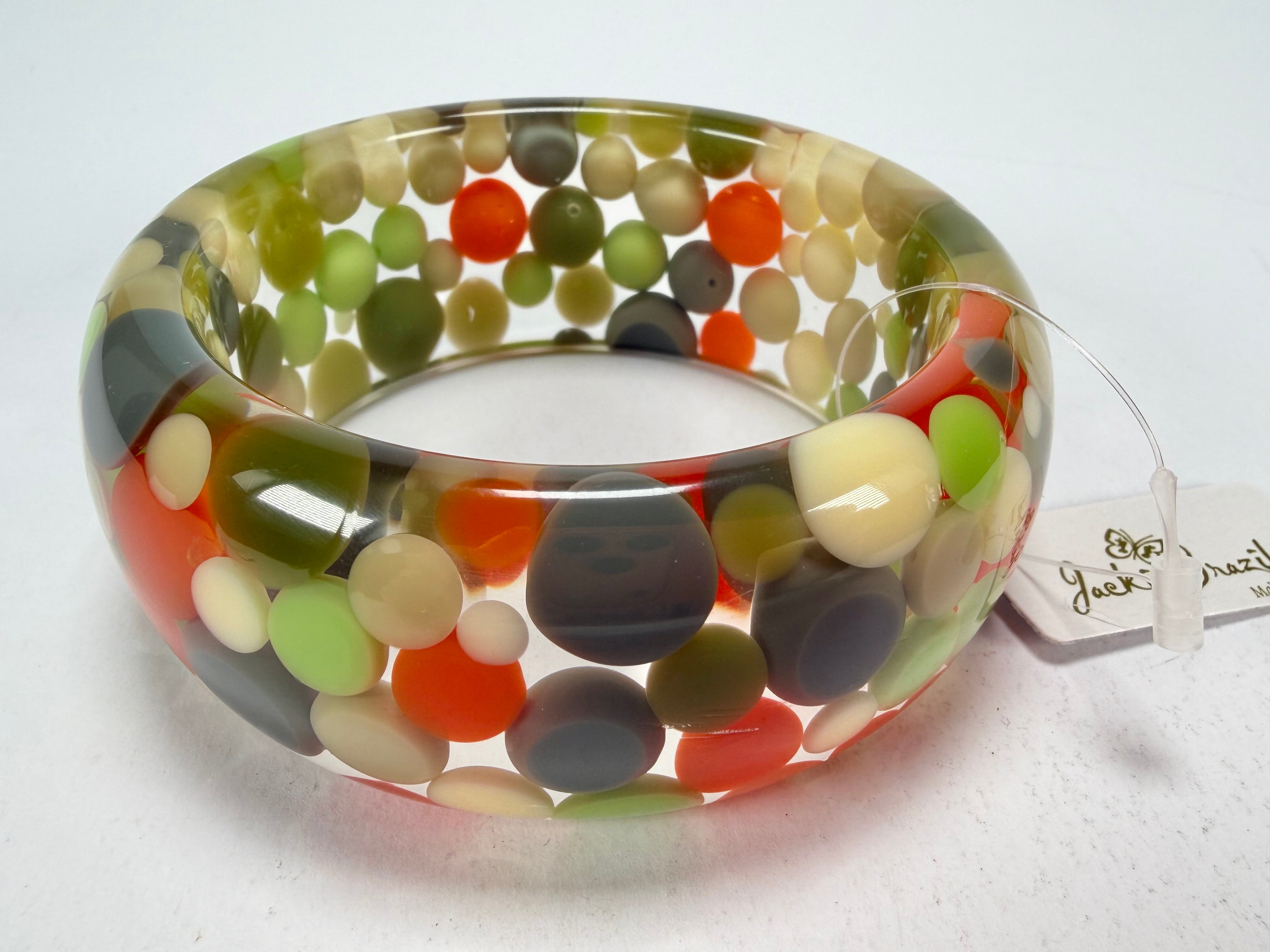 Jackie Brazil "Petit Balls" Green Mix Spots Solid Round Resin 3.4cm Bangle ( B2520 )