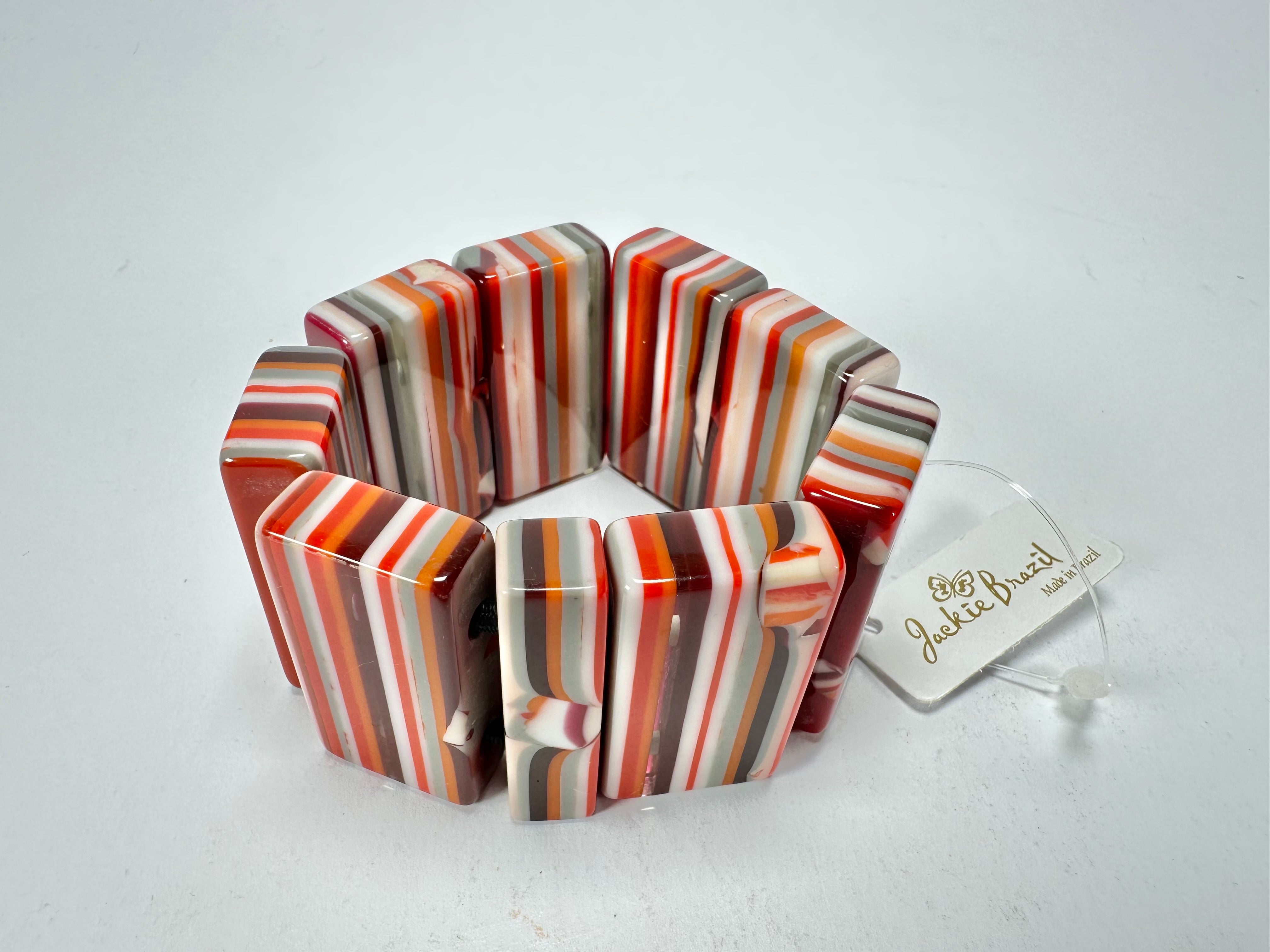 Jackie Brazil "Pop Art" Liquorice Orange Mix 8 Squares Elasticated Bracelet ( B0376 )