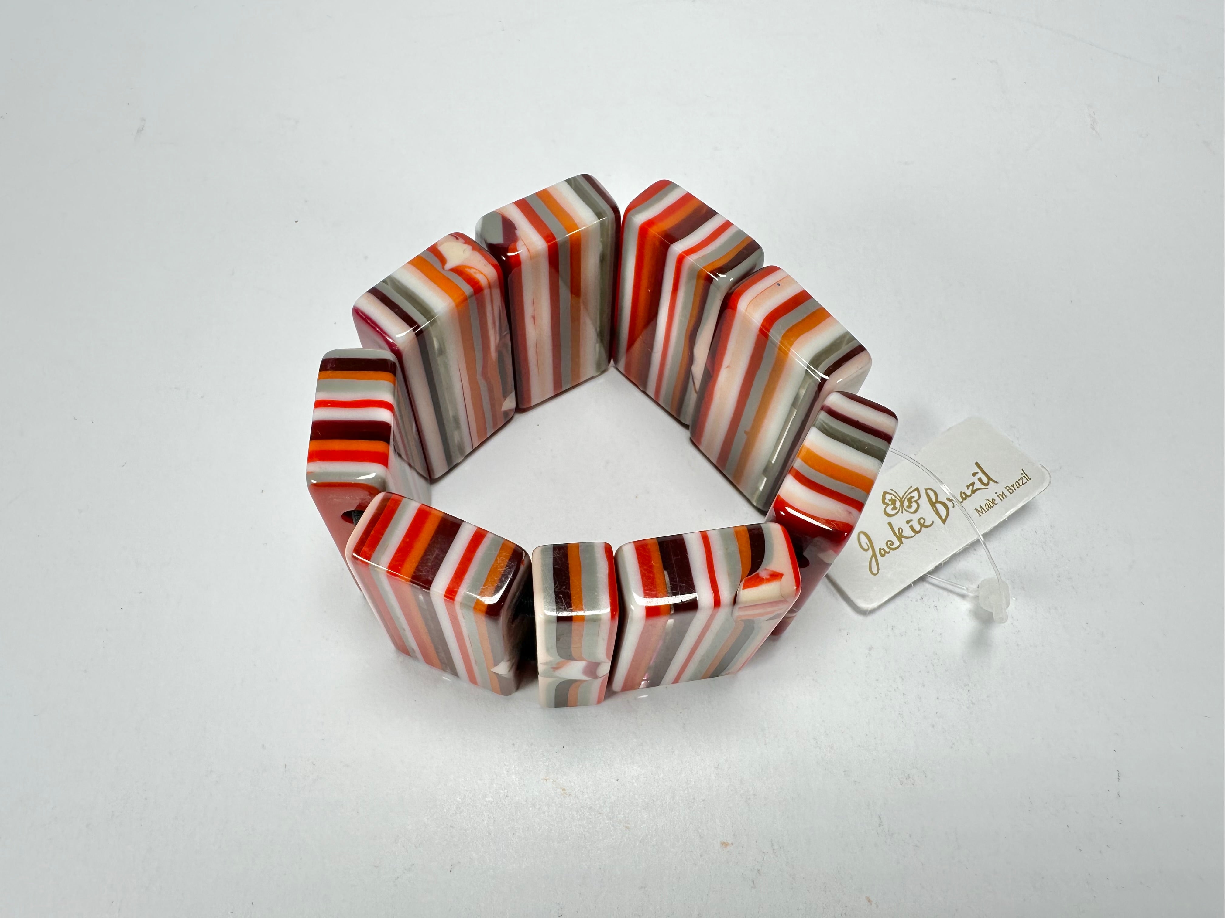Jackie Brazil "Pop Art" Liquorice Orange Mix 8 Squares Elasticated Bracelet ( B0376 )