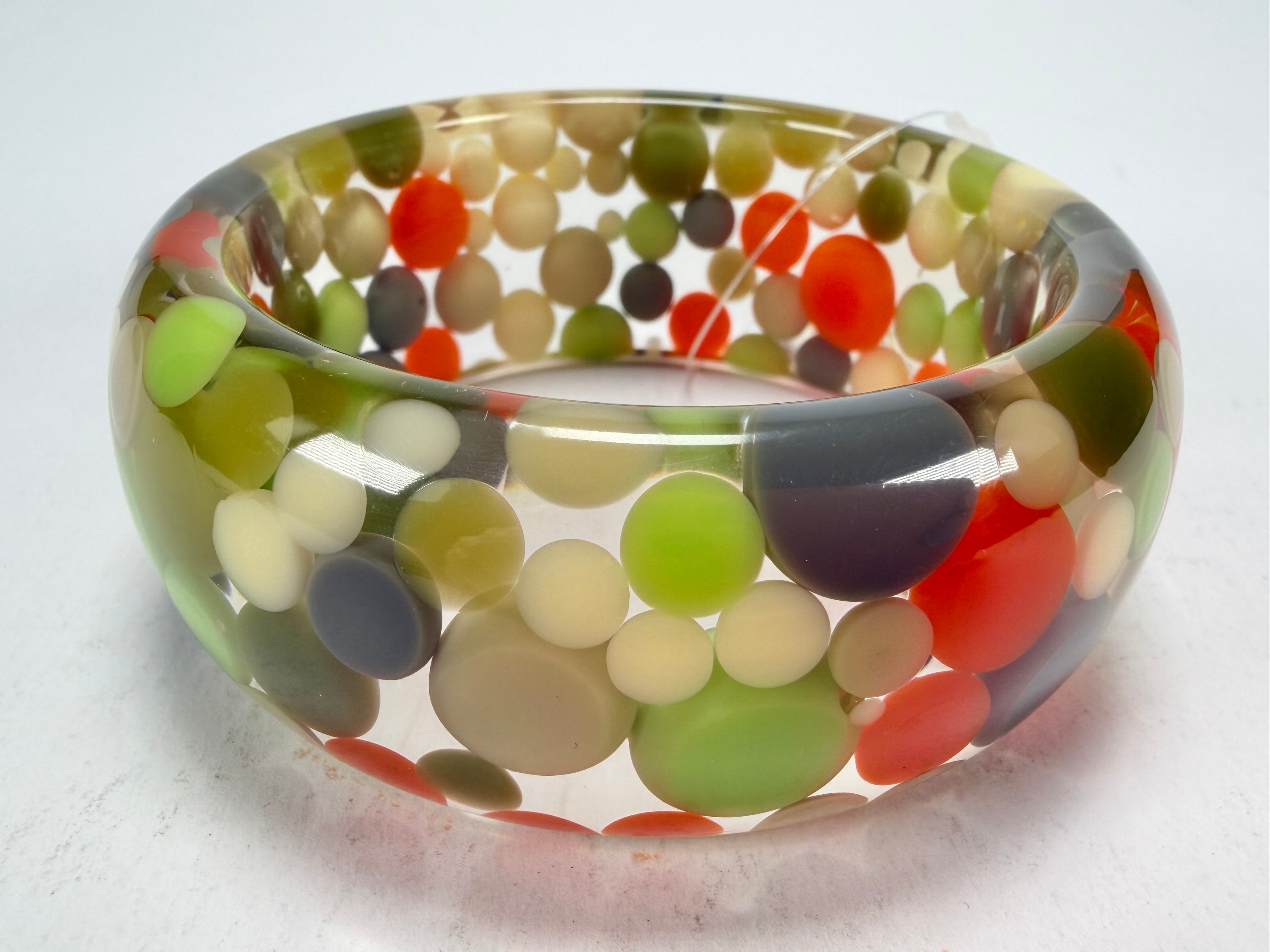 Jackie Brazil "Petit Balls" Green Mix Spots Solid Round Resin 3.4cm Bangle ( B2520 )
