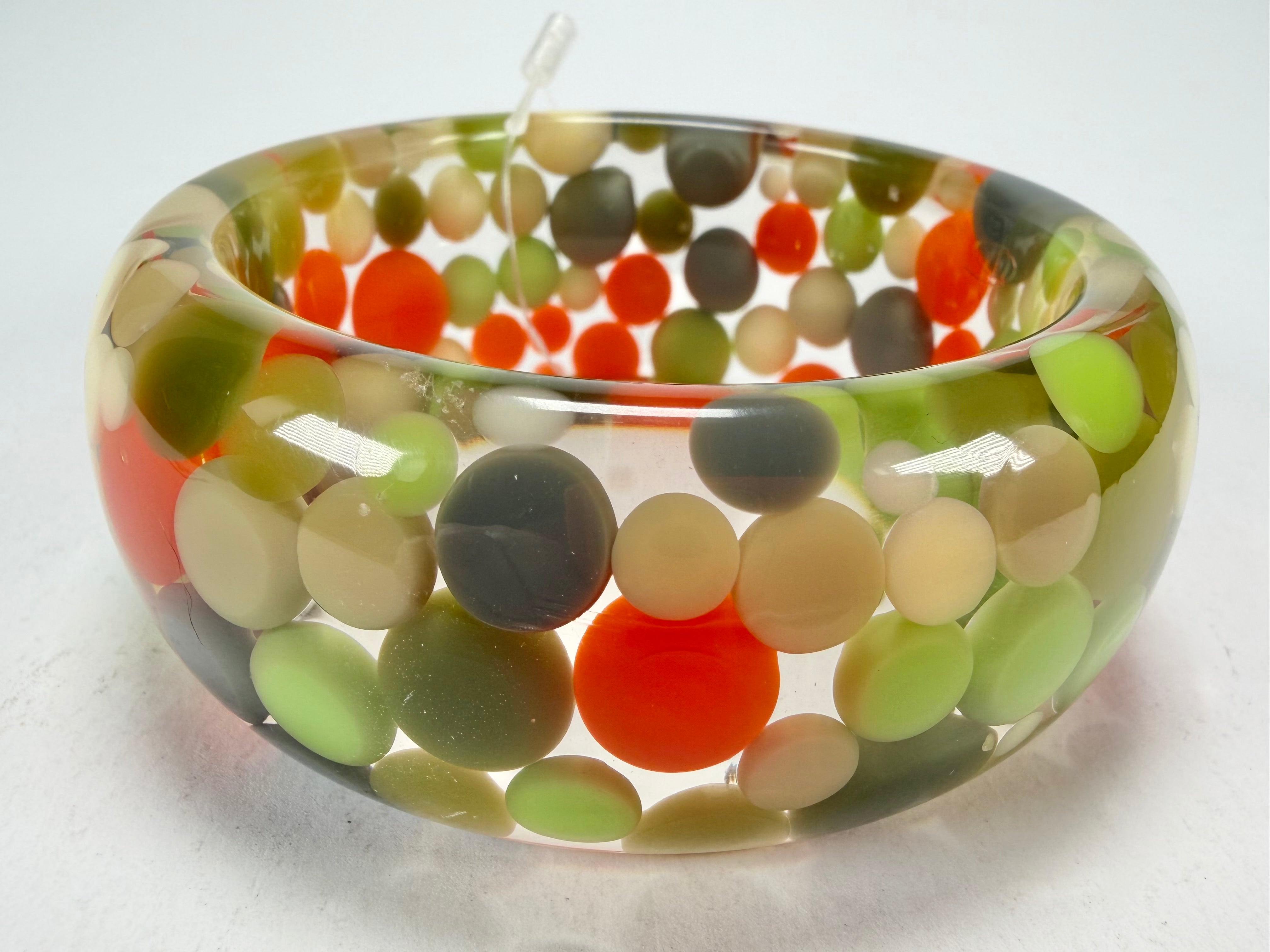 Jackie Brazil "Petit Balls" Green Mix Spots Solid Round Resin 3.4cm Bangle ( B2520 )