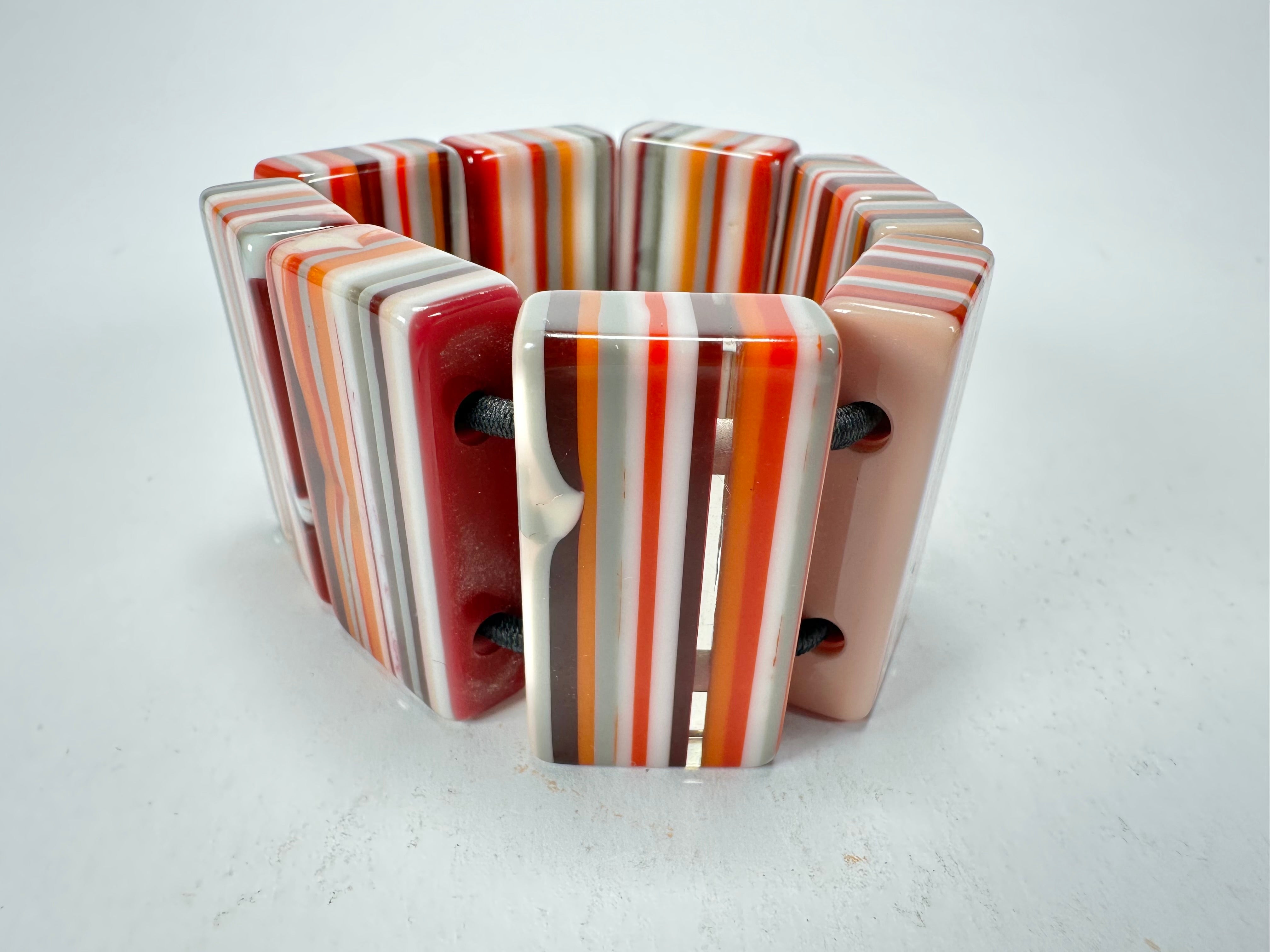 Jackie Brazil "Pop Art" Liquorice Orange Mix 8 Squares Elasticated Bracelet ( B0376 )