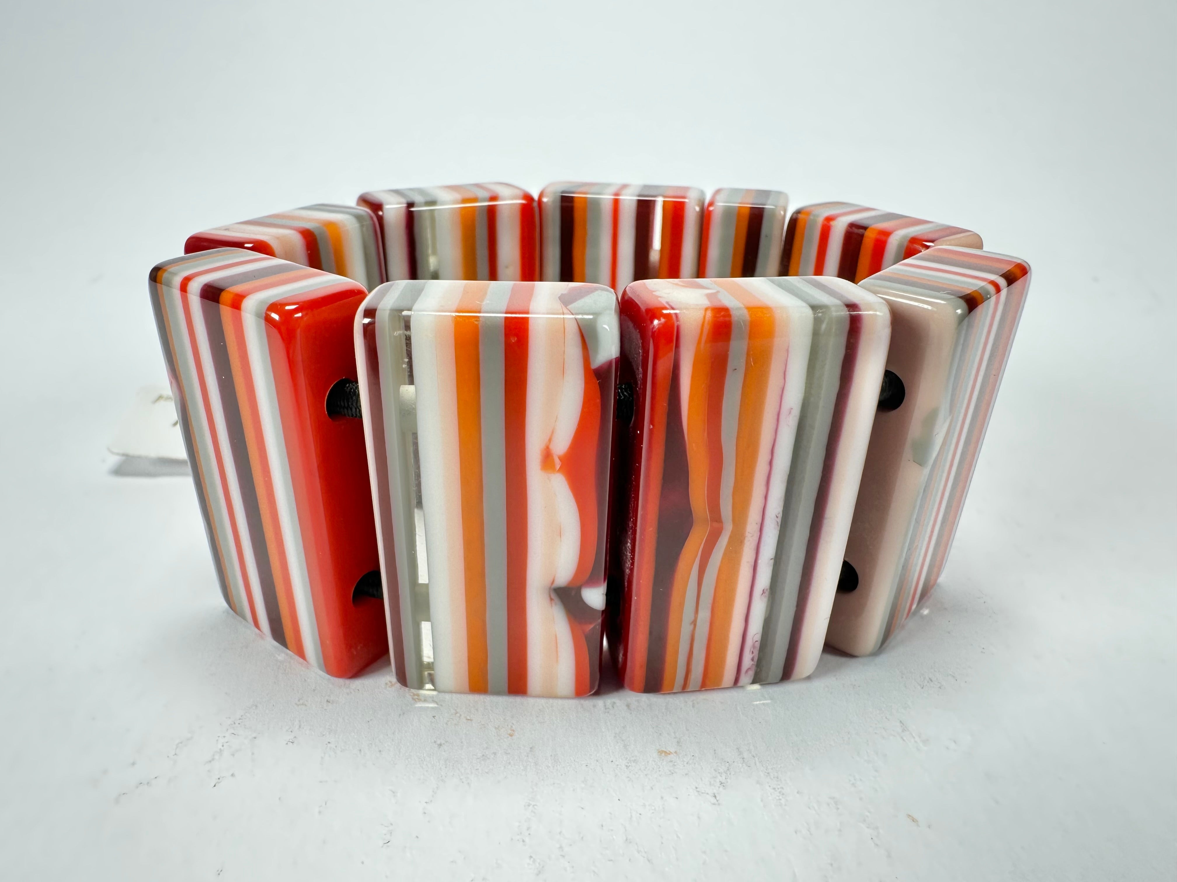 Jackie Brazil "Pop Art" Liquorice Orange Mix 8 Squares Elasticated Bracelet ( B0376 )