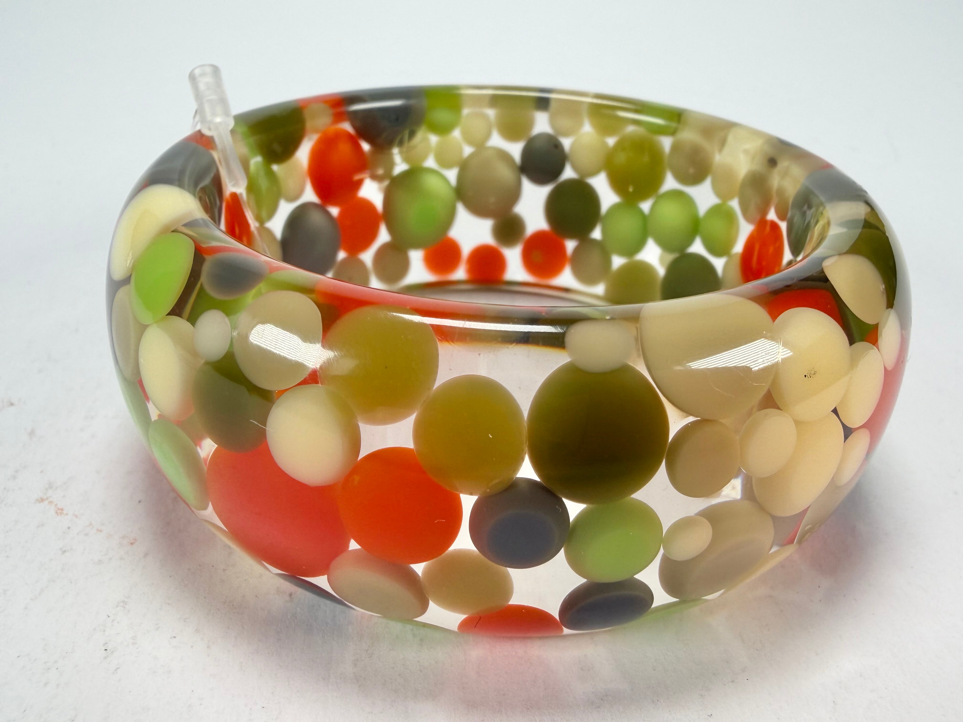 Jackie Brazil "Petit Balls" Green Mix Spots Solid Round Resin 3.4cm Bangle ( B2520 )
