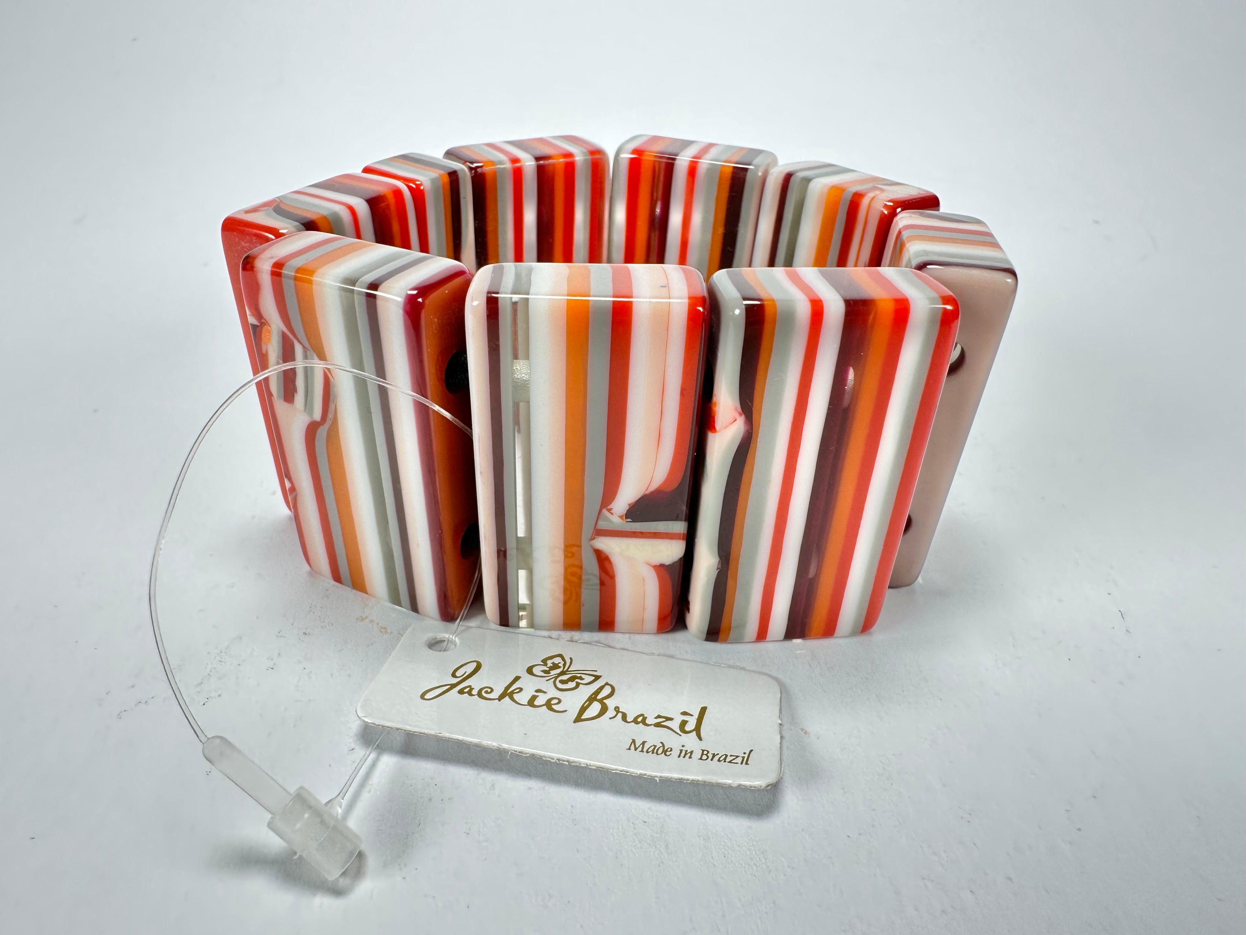 Jackie Brazil "Pop Art" Liquorice Orange Mix 8 Squares Elasticated Bracelet ( B0376 )