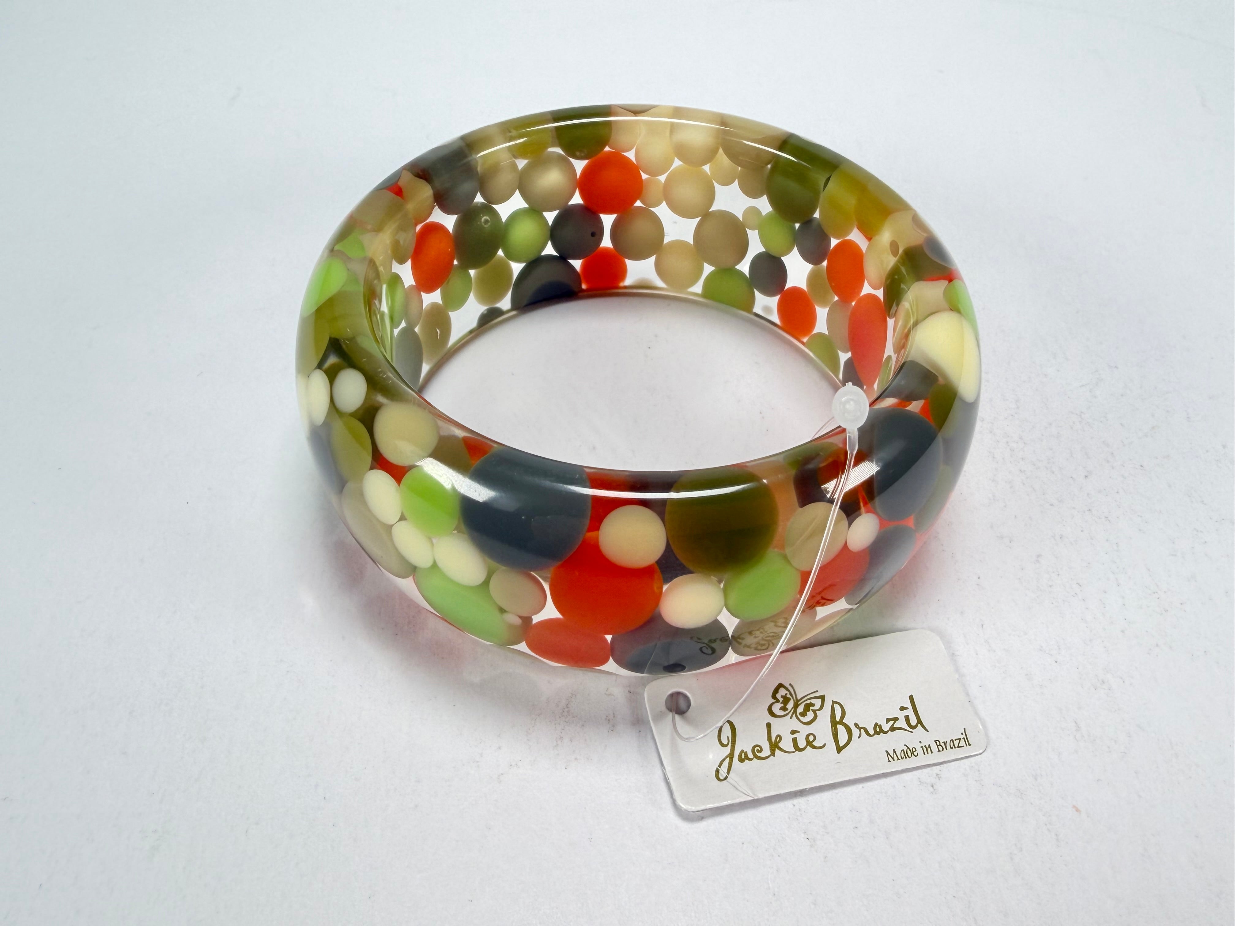 Jackie Brazil "Petit Balls" Green Mix Spots Solid Round Resin 3.4cm Bangle ( B2520 )