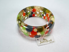 Jackie Brazil "Petit Balls" Green Mix Spots Solid Round Resin 3.4cm Bangle ( B2520 )