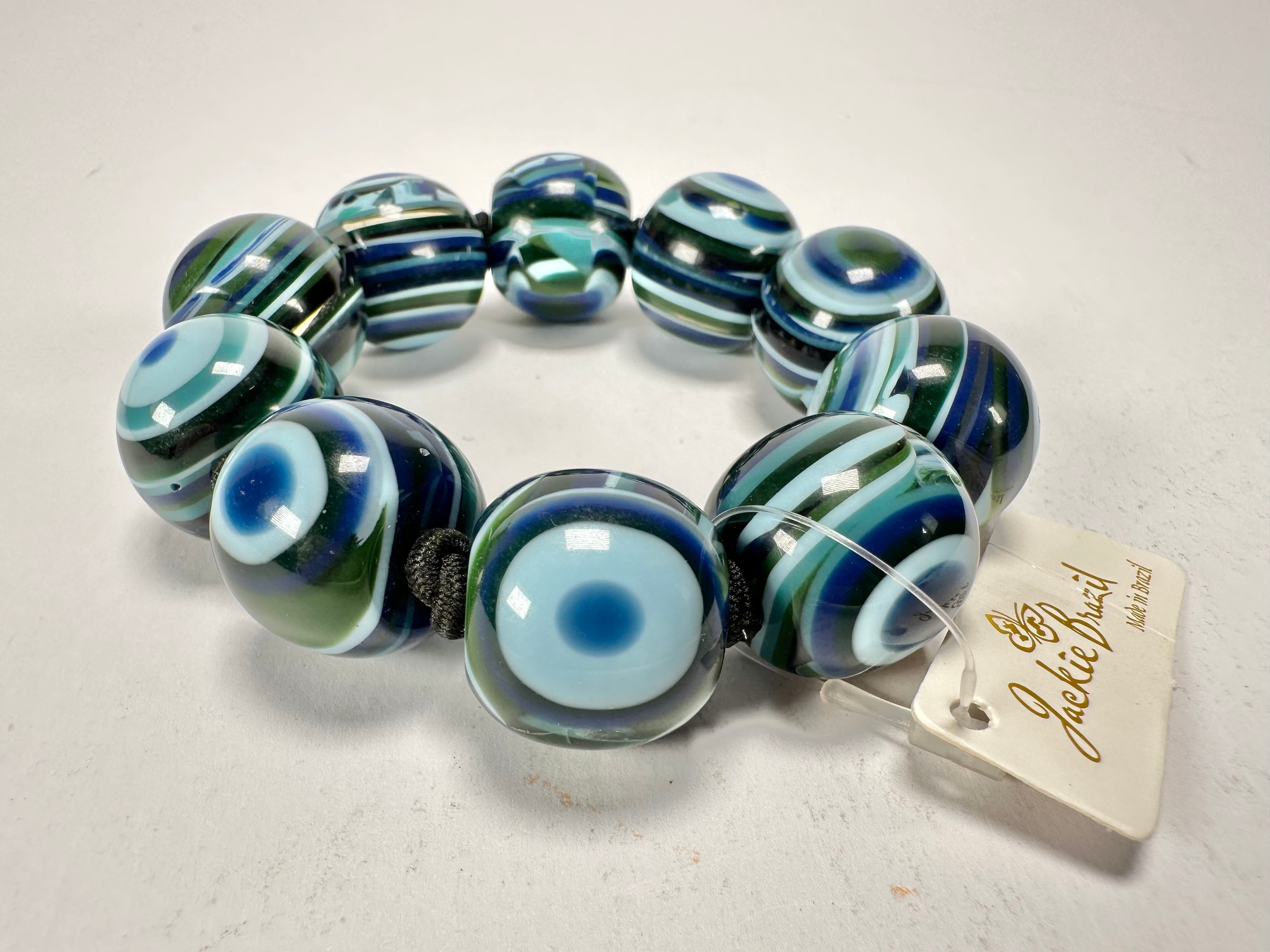 Jackie Brazil "Cat Eyes" Liquorice Allsorts Balls Blue Mix Resin Bracelet ( B0885 )