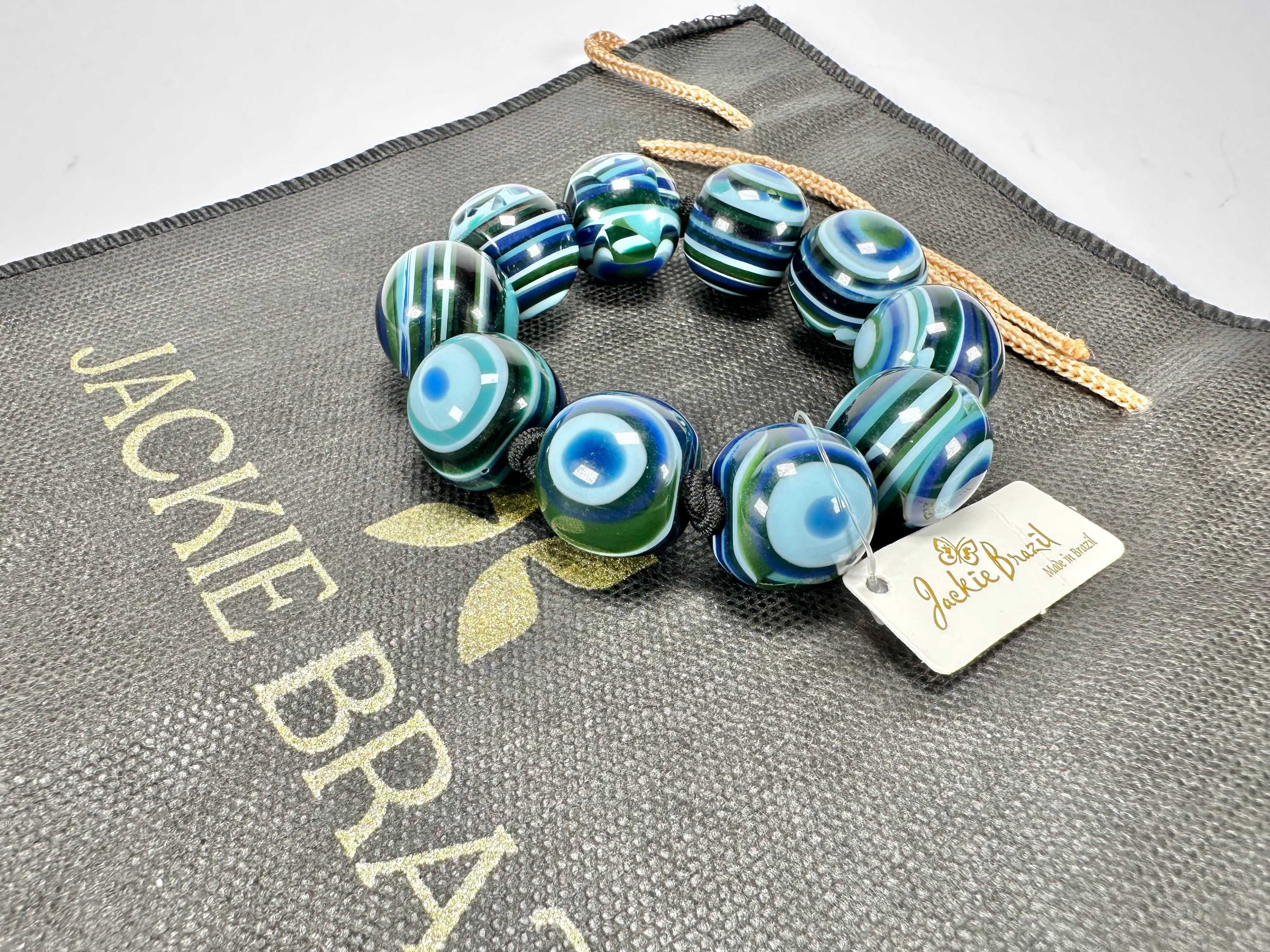 Jackie Brazil "Cat Eyes" Liquorice Allsorts Balls Blue Mix Resin Bracelet ( B0885 )