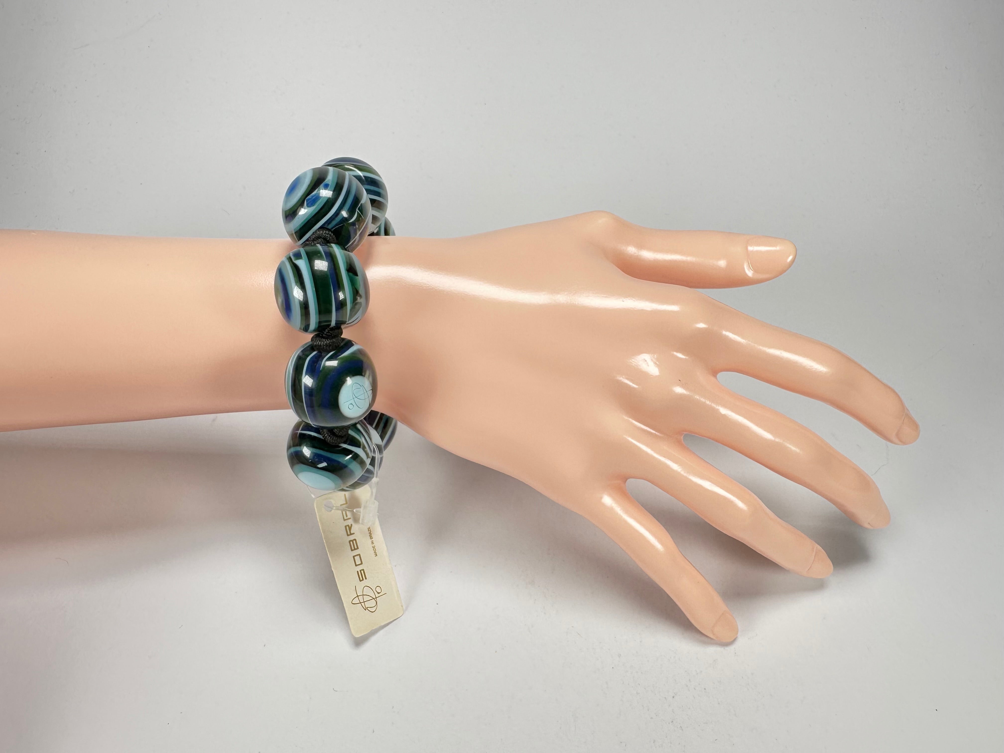 Jackie Brazil "Cat Eyes" Liquorice Allsorts Balls Blue Mix Resin Bracelet ( B0885 )