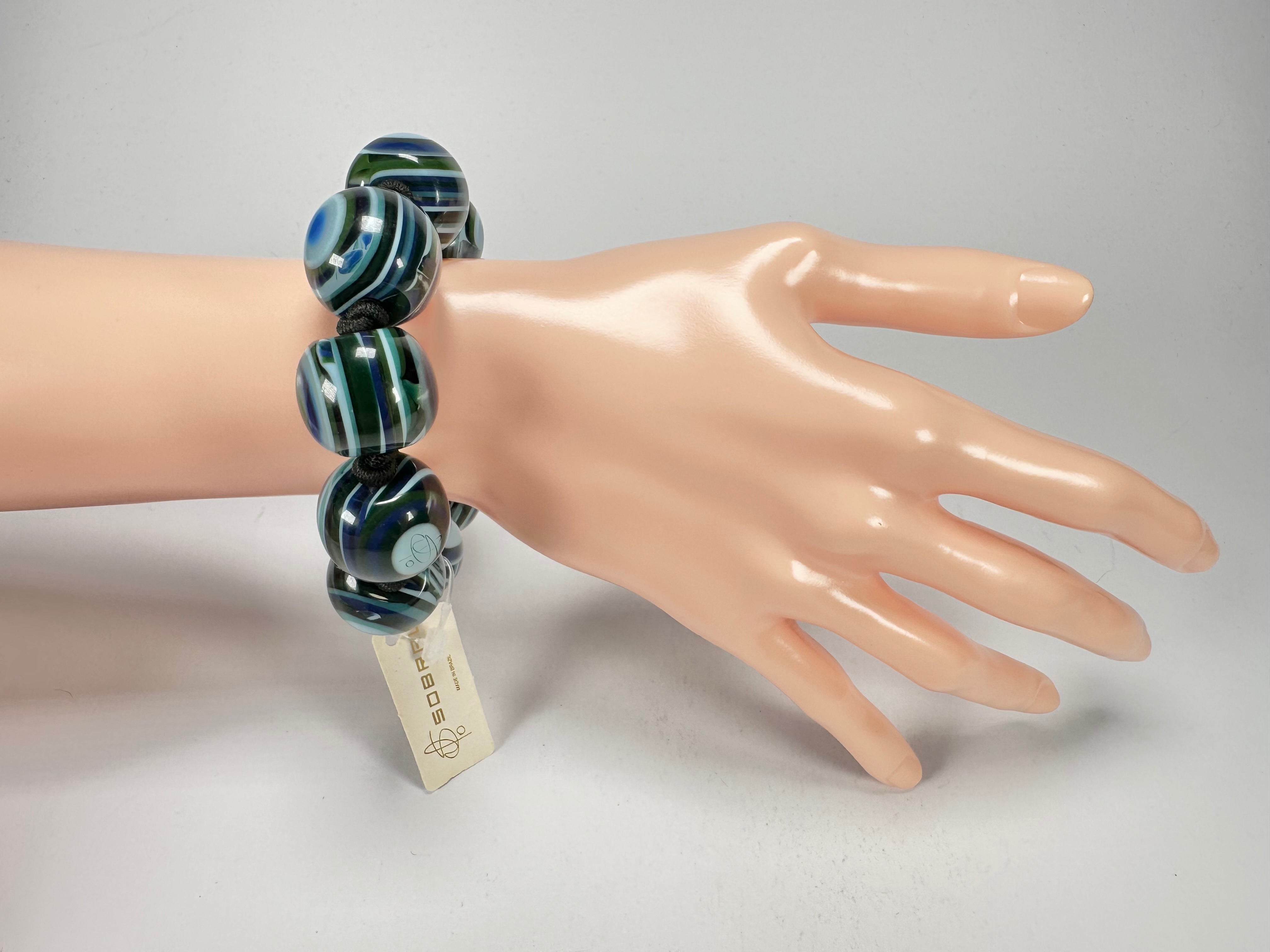 Jackie Brazil "Cat Eyes" Liquorice Allsorts Balls Blue Mix Resin Bracelet ( B0885 )