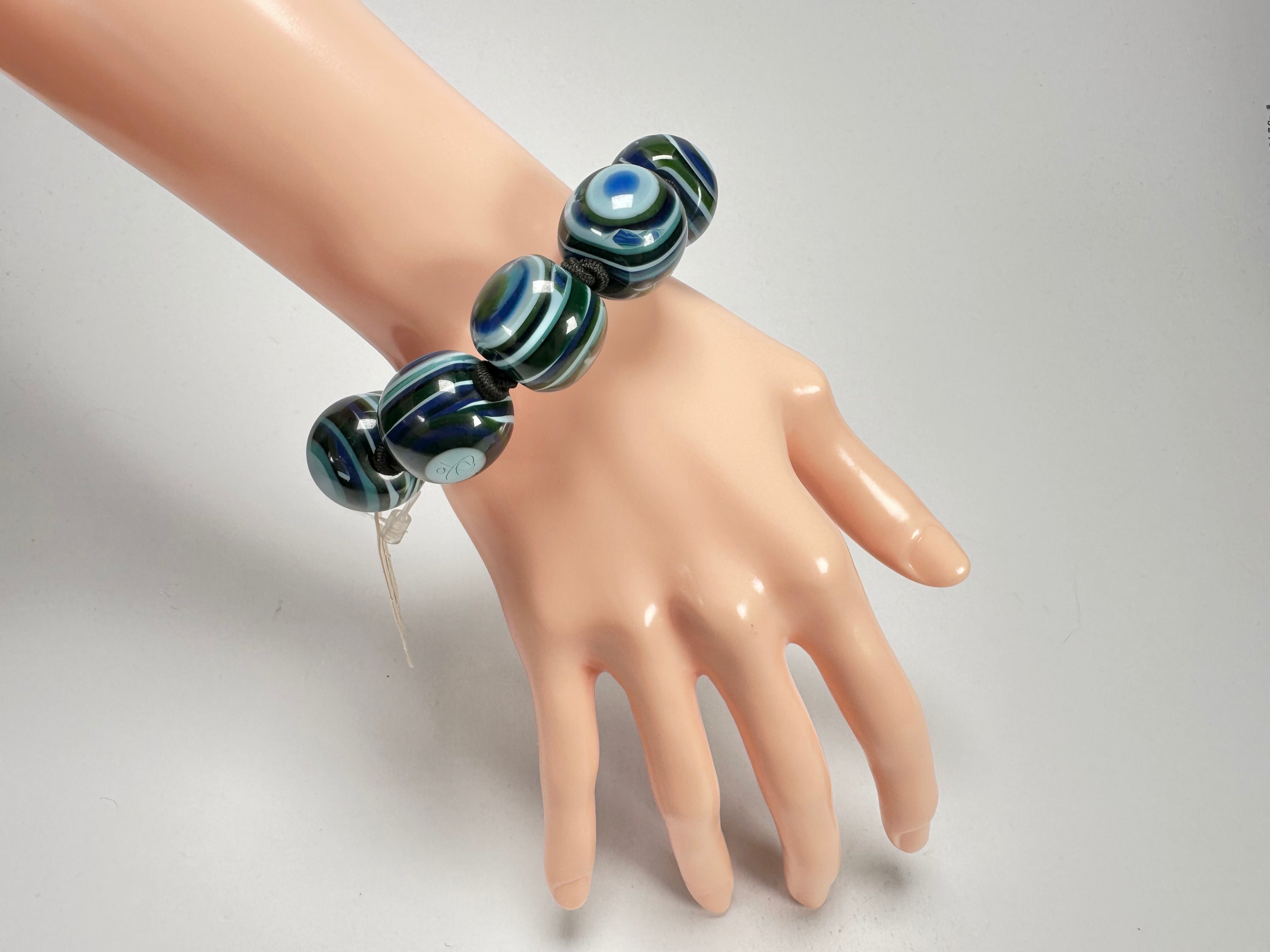 Jackie Brazil "Cat Eyes" Liquorice Allsorts Balls Blue Mix Resin Bracelet ( B0885 )