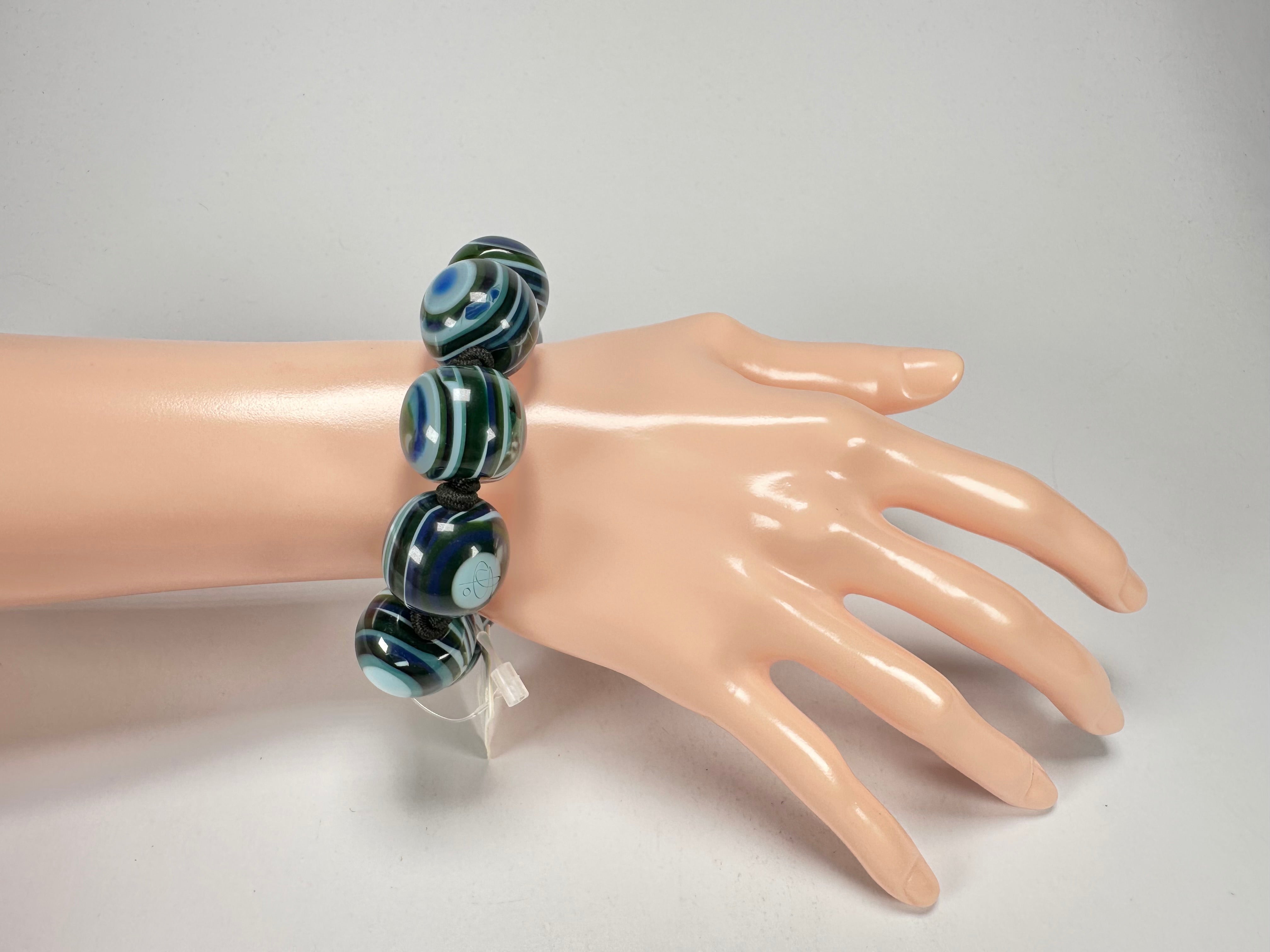 Jackie Brazil "Cat Eyes" Liquorice Allsorts Balls Blue Mix Resin Bracelet ( B0885 )