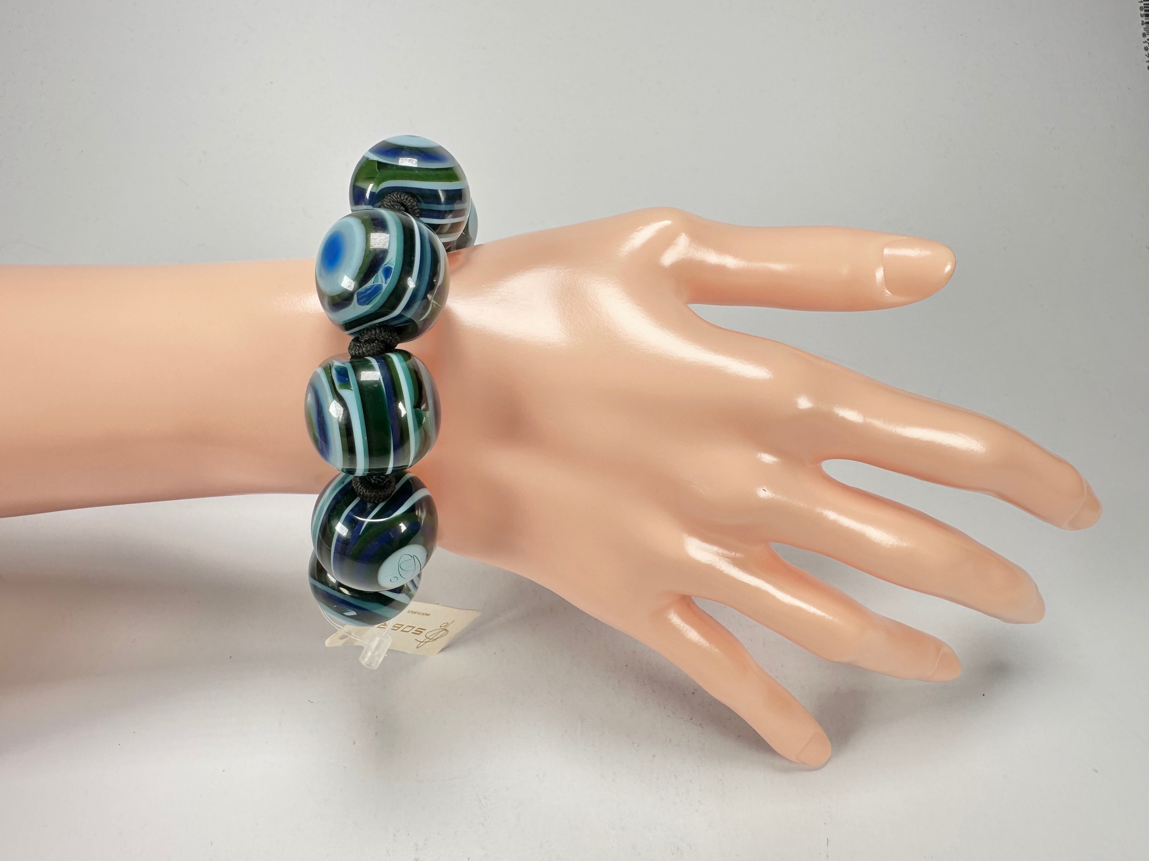 Jackie Brazil "Cat Eyes" Liquorice Allsorts Balls Blue Mix Resin Bracelet ( B0885 )