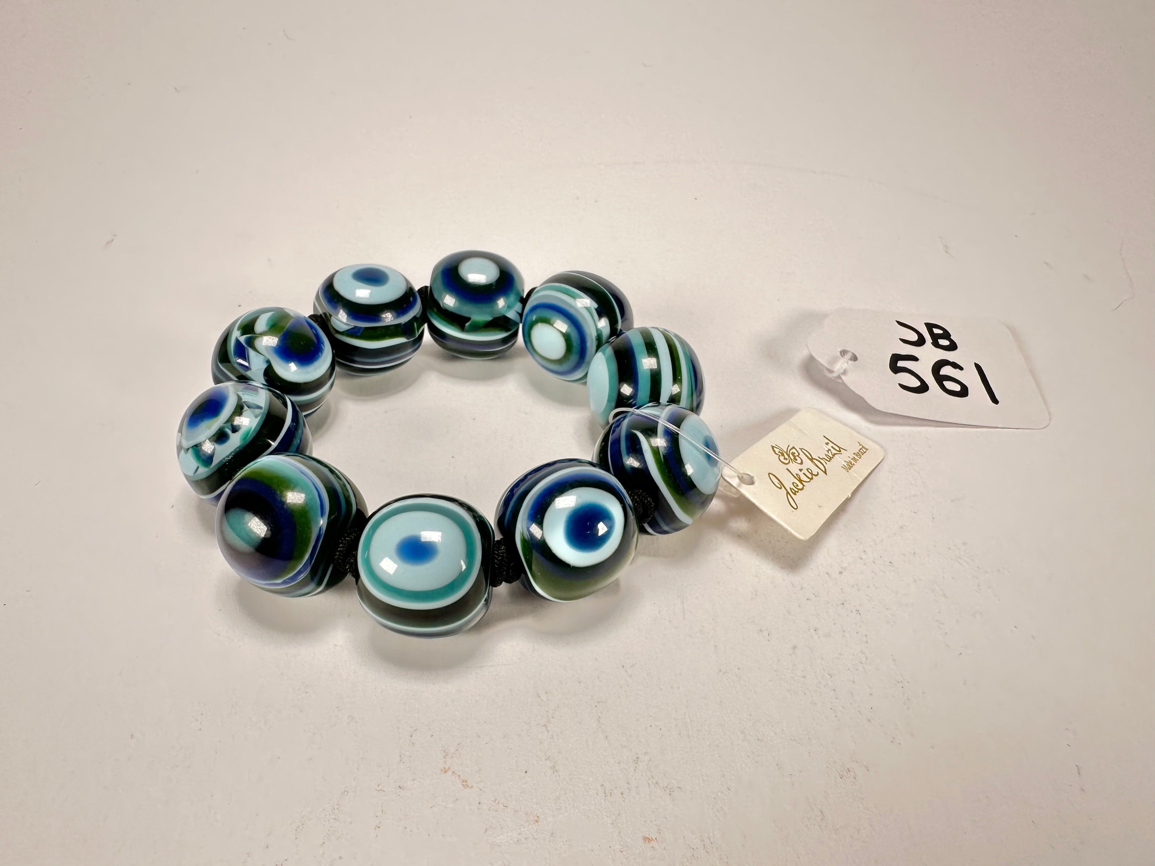 Jackie Brazil "Cat Eyes" Liquorice Allsorts Balls Blue Mix Resin Bracelet ( B0885 )