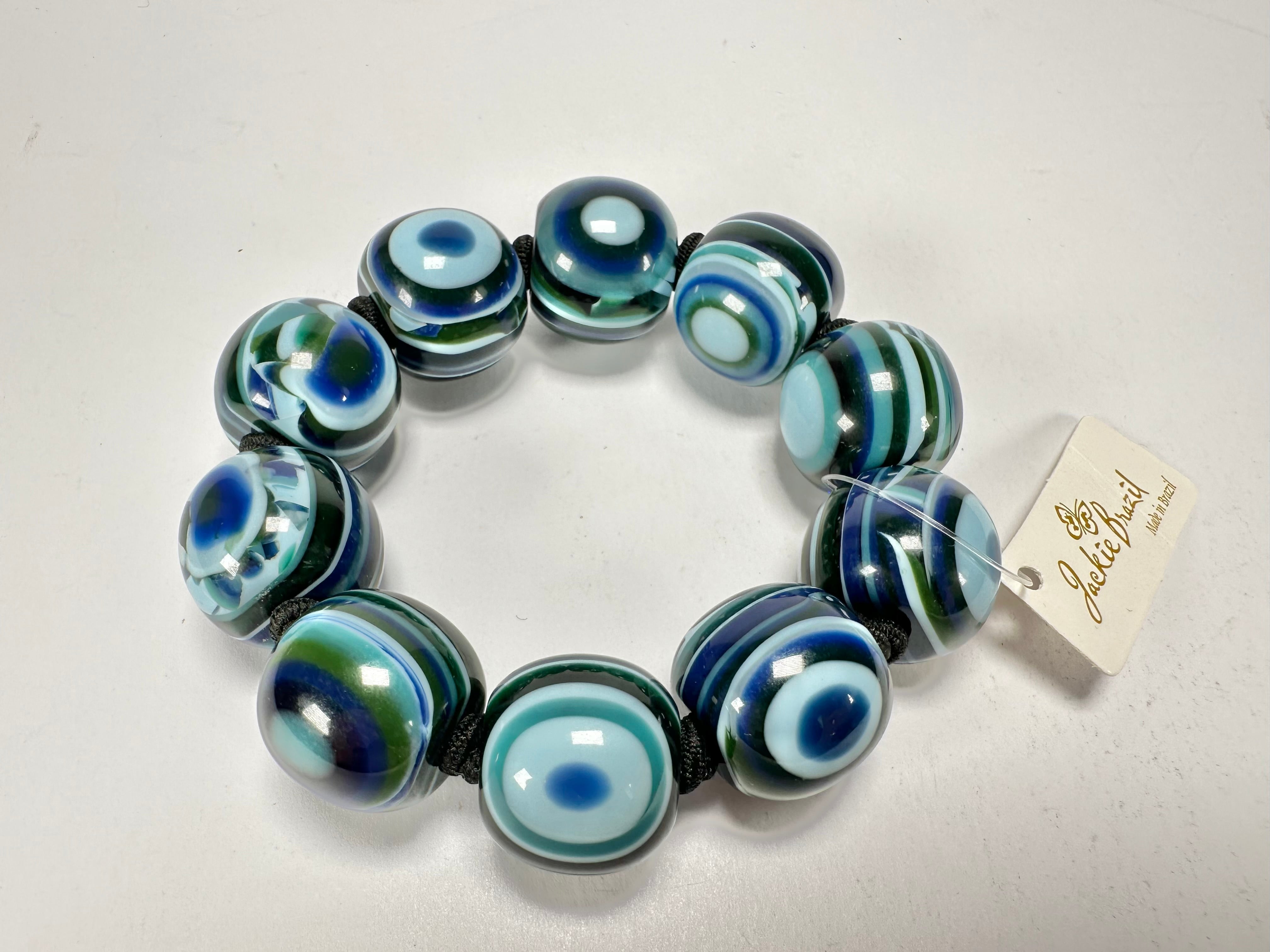 Jackie Brazil "Cat Eyes" Liquorice Allsorts Balls Blue Mix Resin Bracelet ( B0885 )