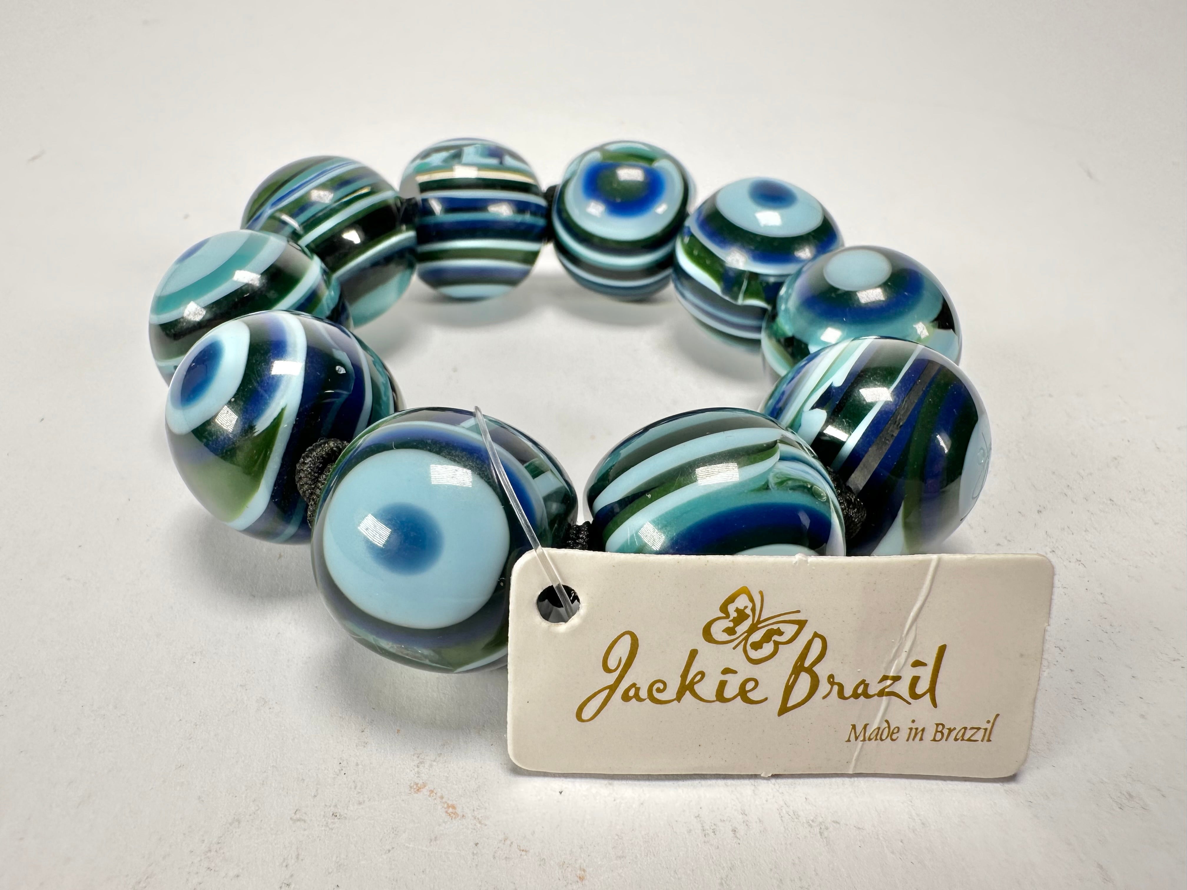 Jackie Brazil "Cat Eyes" Liquorice Allsorts Balls Blue Mix Resin Bracelet ( B0885 )
