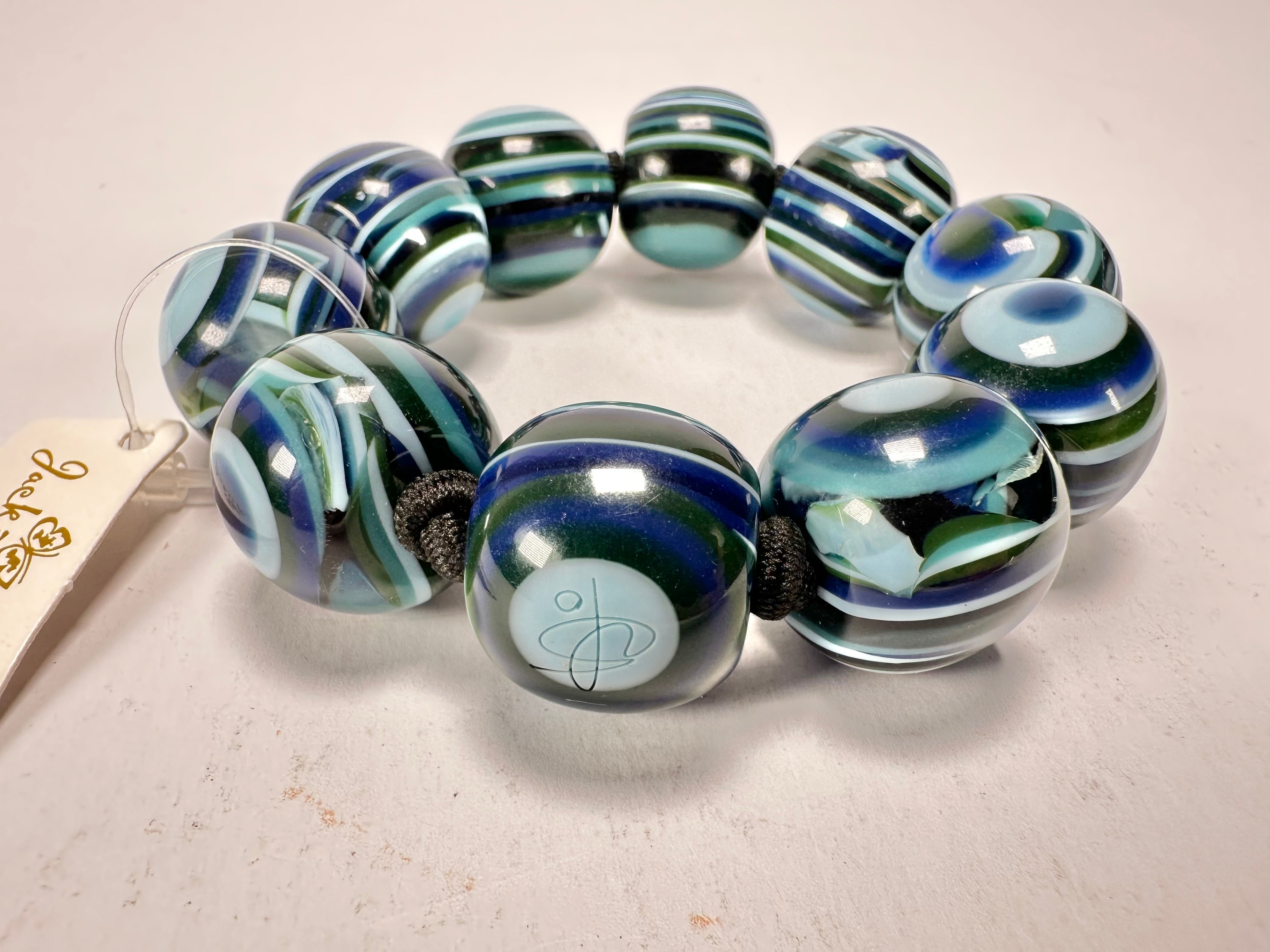 Jackie Brazil "Cat Eyes" Liquorice Allsorts Balls Blue Mix Resin Bracelet ( B0885 )
