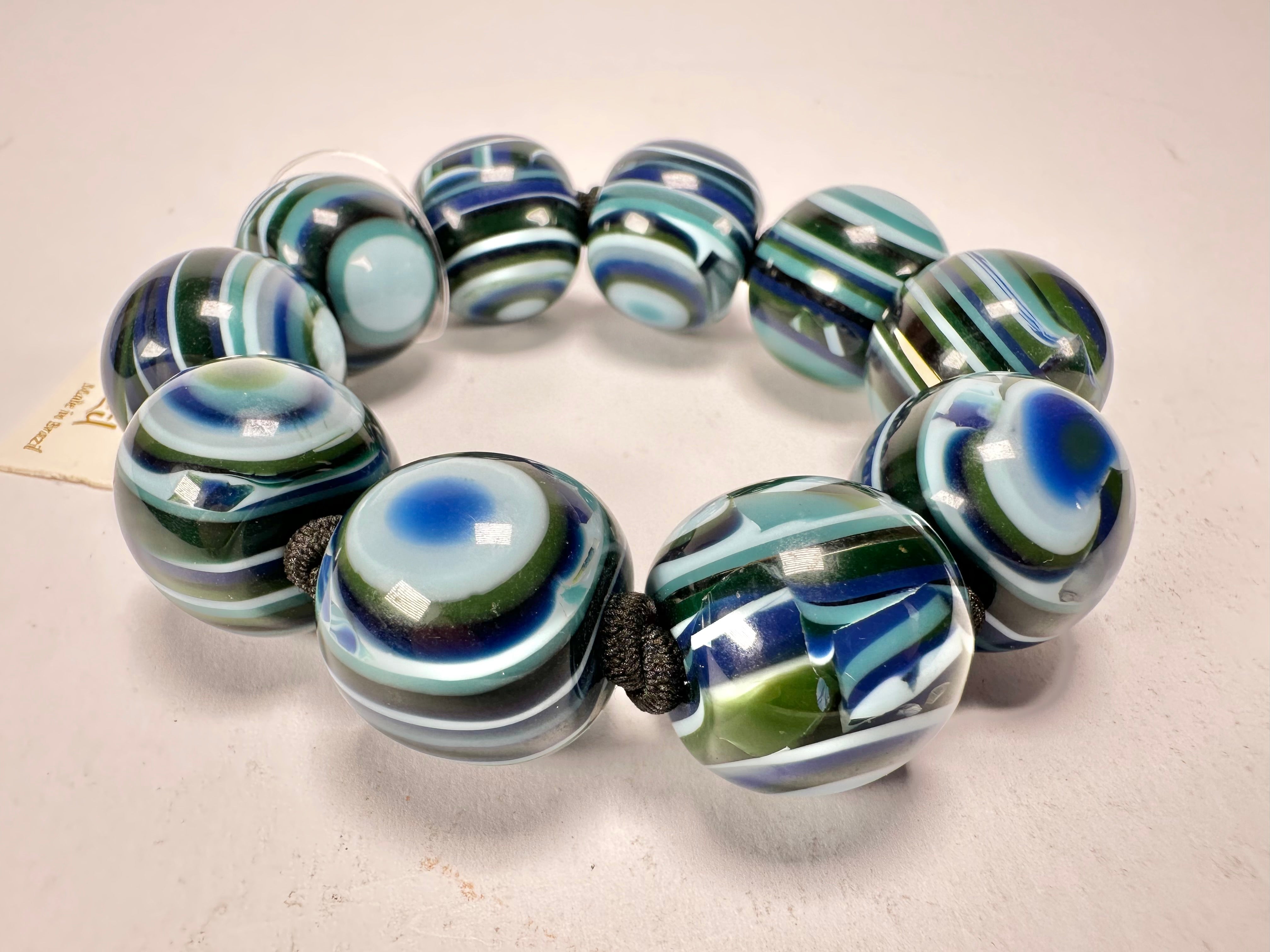 Jackie Brazil "Cat Eyes" Liquorice Allsorts Balls Blue Mix Resin Bracelet ( B0885 )