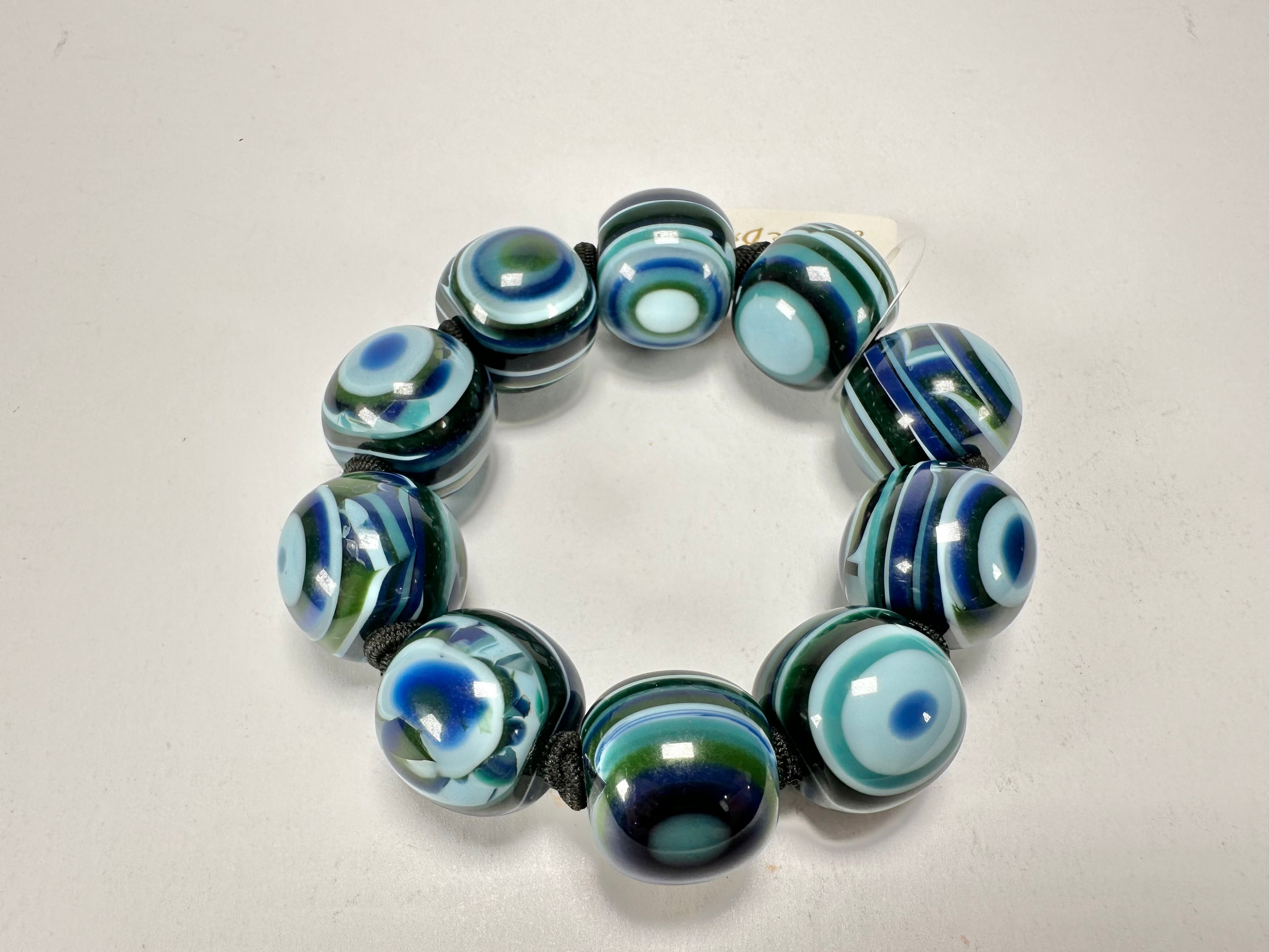 Jackie Brazil "Cat Eyes" Liquorice Allsorts Balls Blue Mix Resin Bracelet ( B0885 )