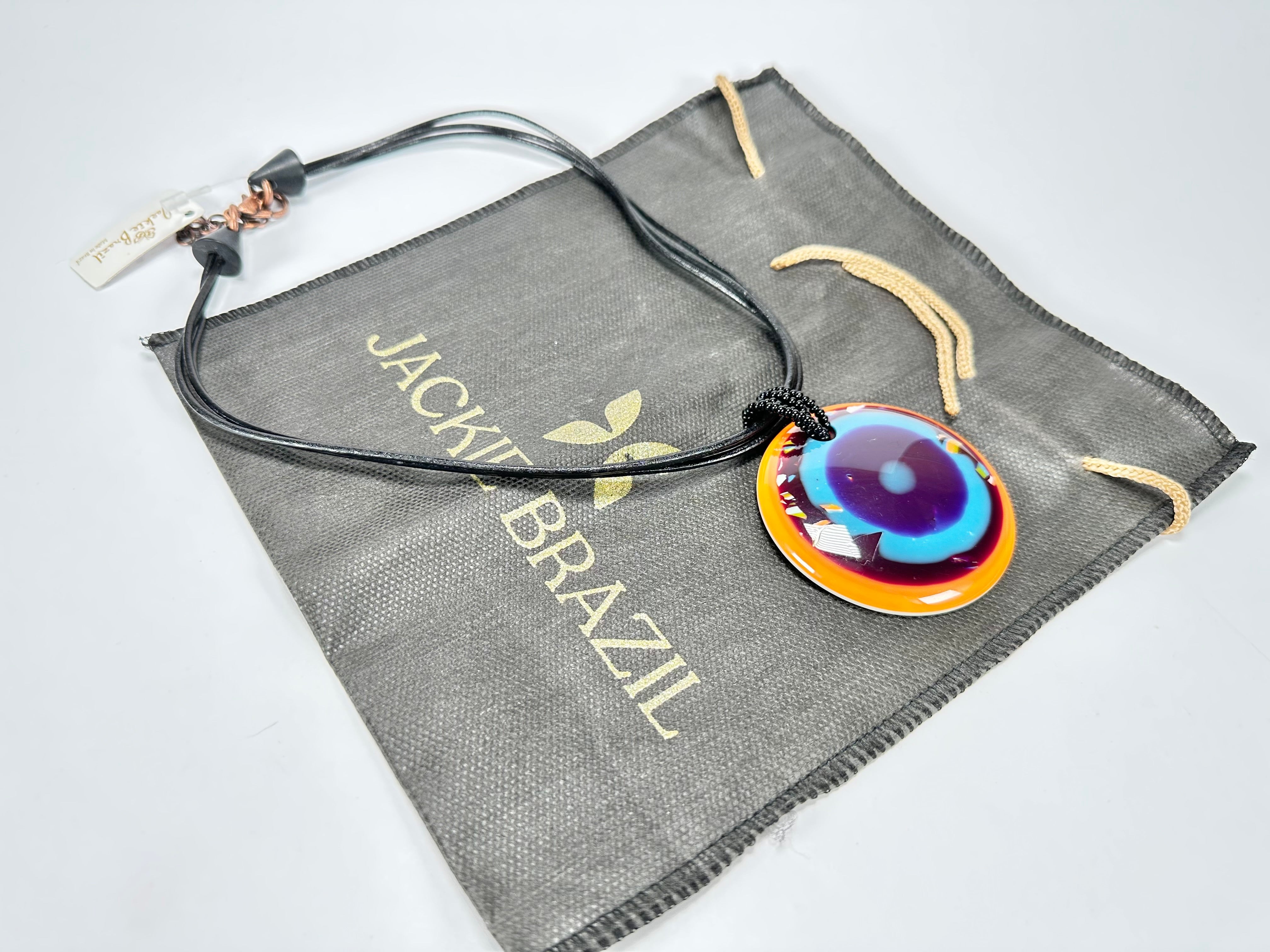 Jackie Brazil "Cat Eye" Liquorice Disk On 3 Cords Mix Colours Choker Necklace ( N1335 )