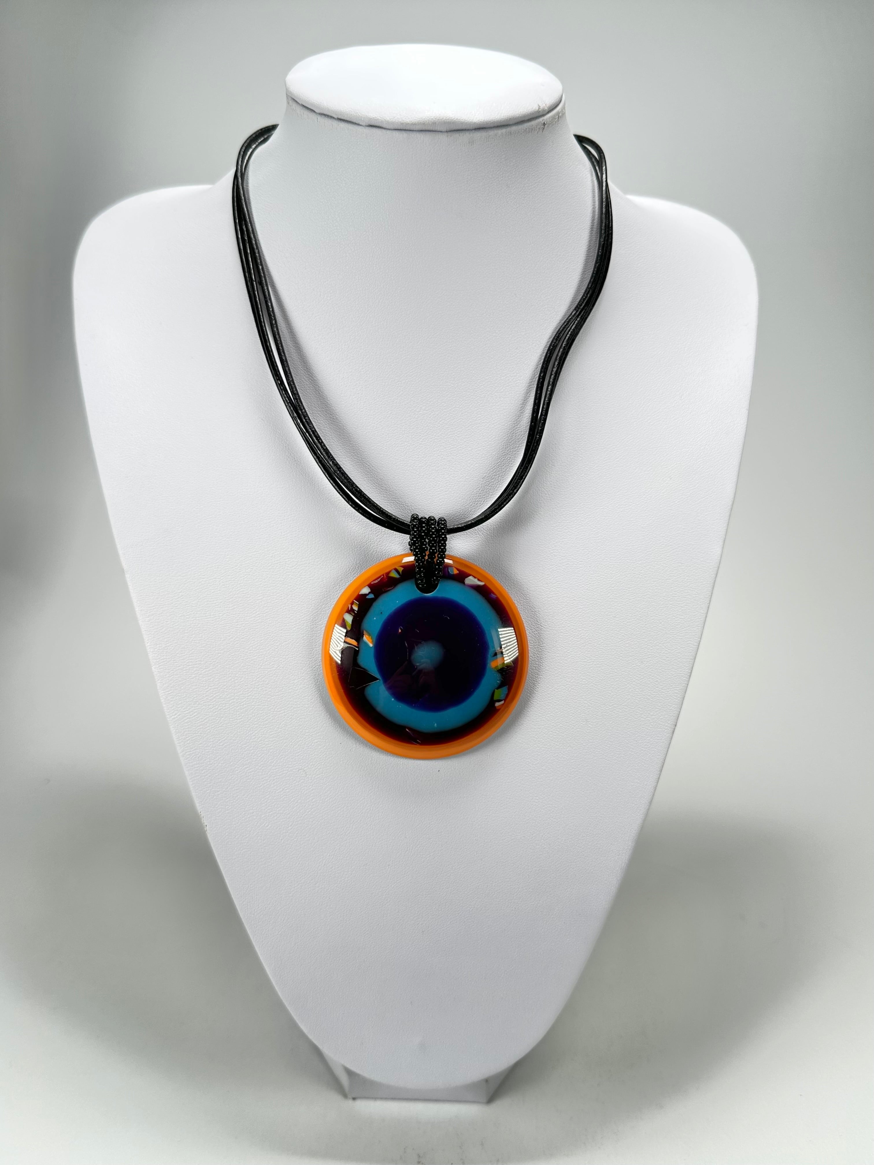 Jackie Brazil "Cat Eye" Liquorice Disk On 3 Cords Mix Colours Choker Necklace ( N1335 )