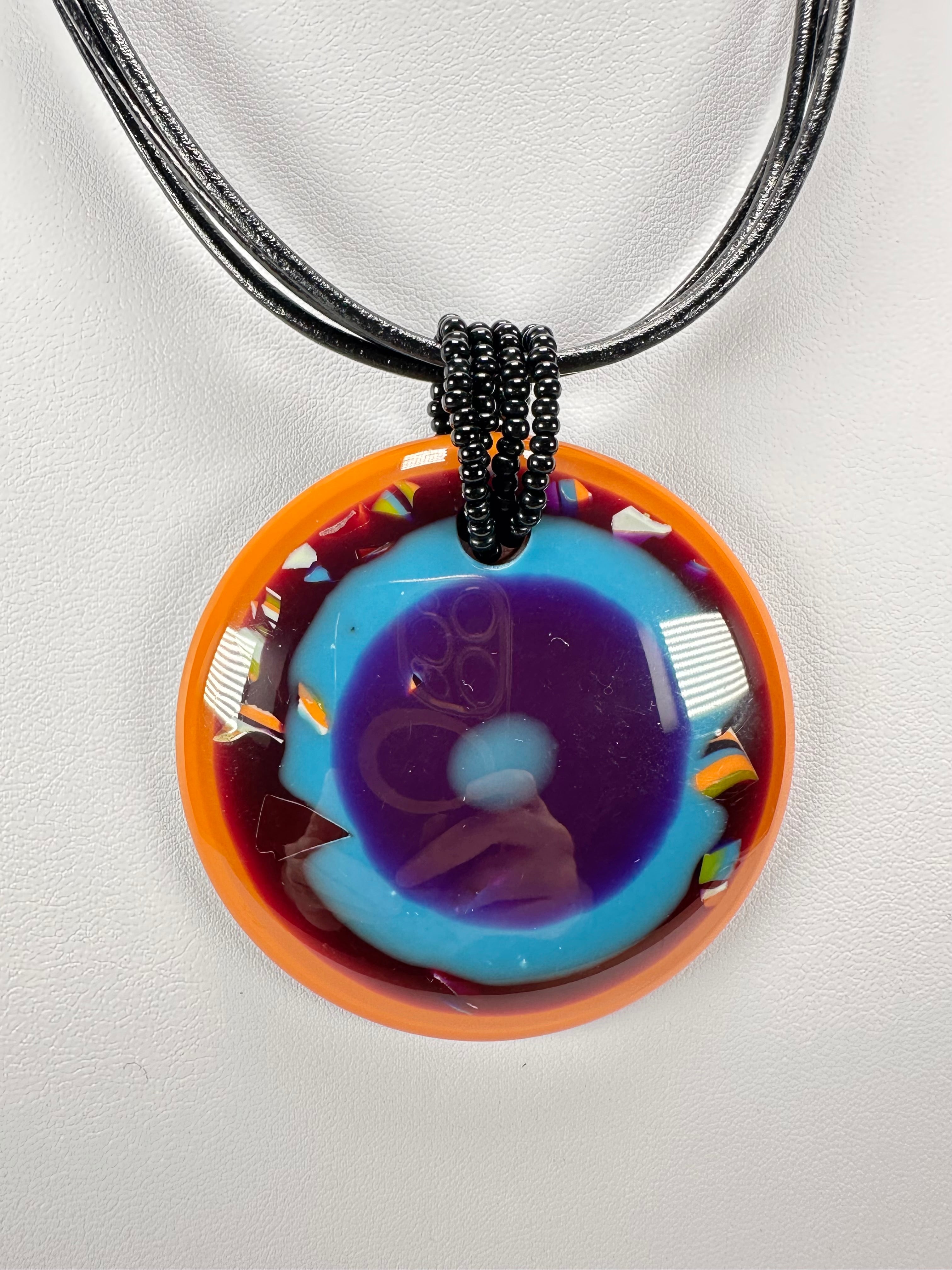 Jackie Brazil "Cat Eye" Liquorice Disk On 3 Cords Mix Colours Choker Necklace ( N1335 )