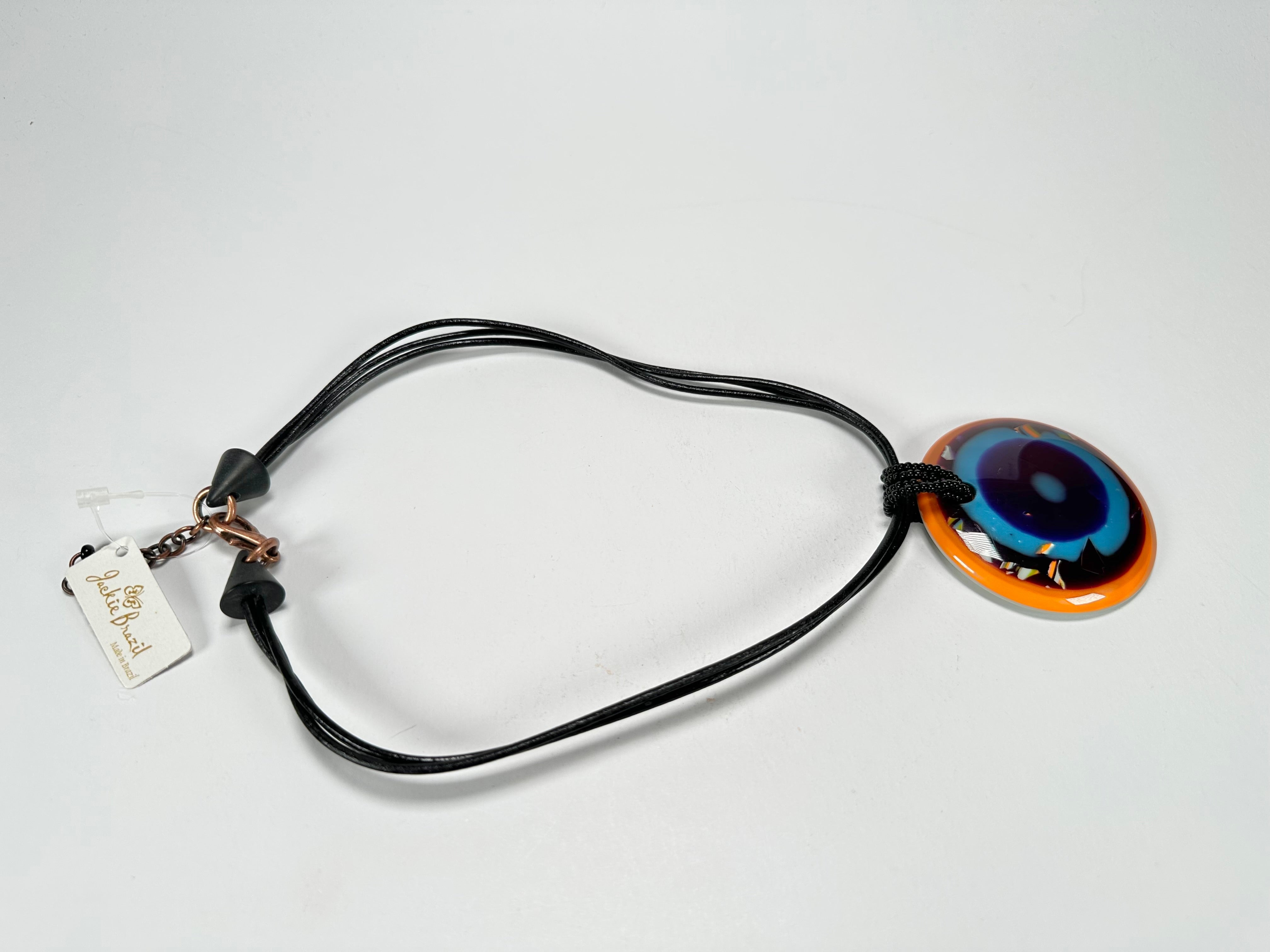 Jackie Brazil "Cat Eye" Liquorice Disk On 3 Cords Mix Colours Choker Necklace ( N1335 )