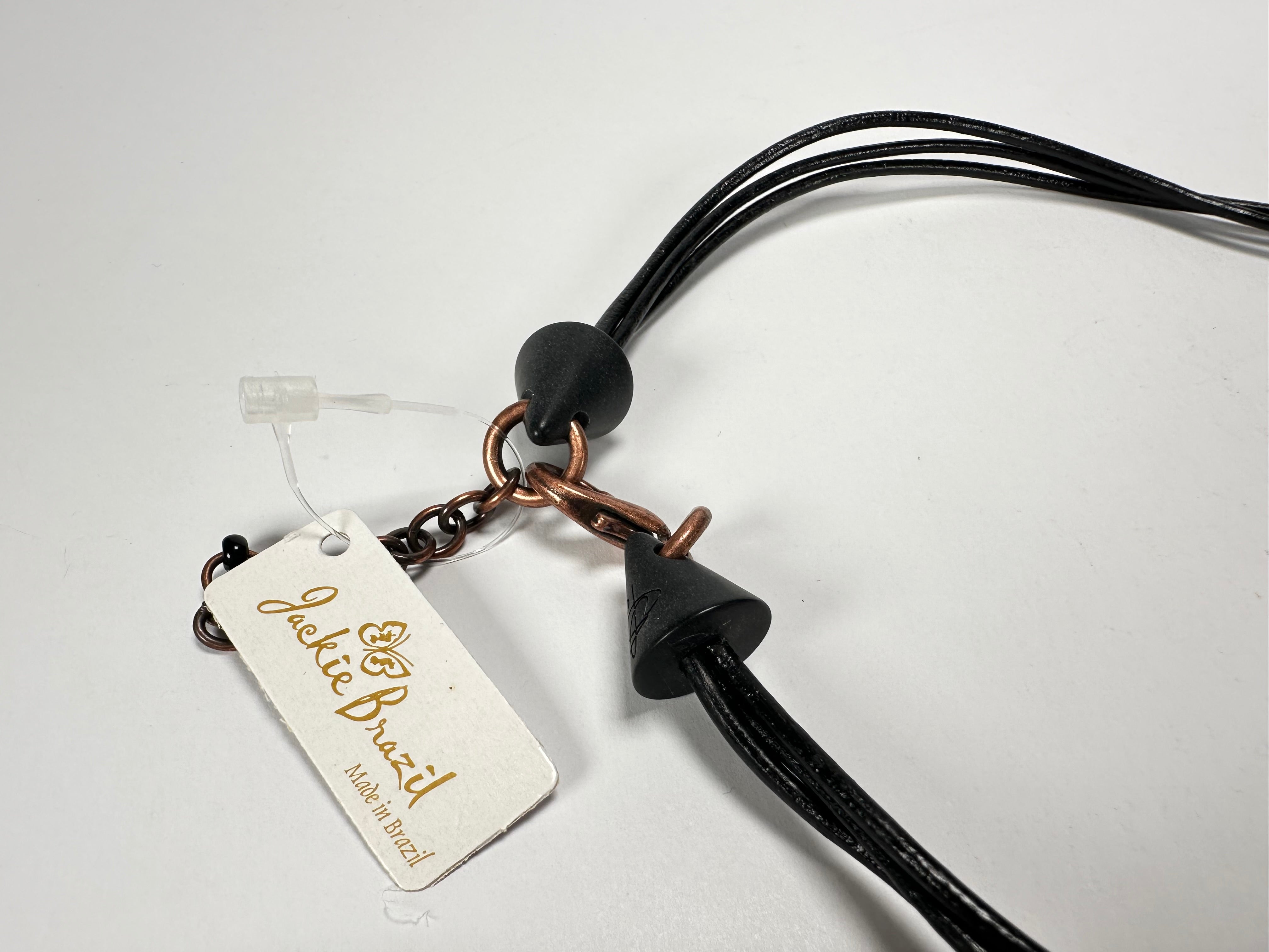 Jackie Brazil "Cat Eye" Liquorice Disk On 3 Cords Mix Colours Choker Necklace ( N1335 )