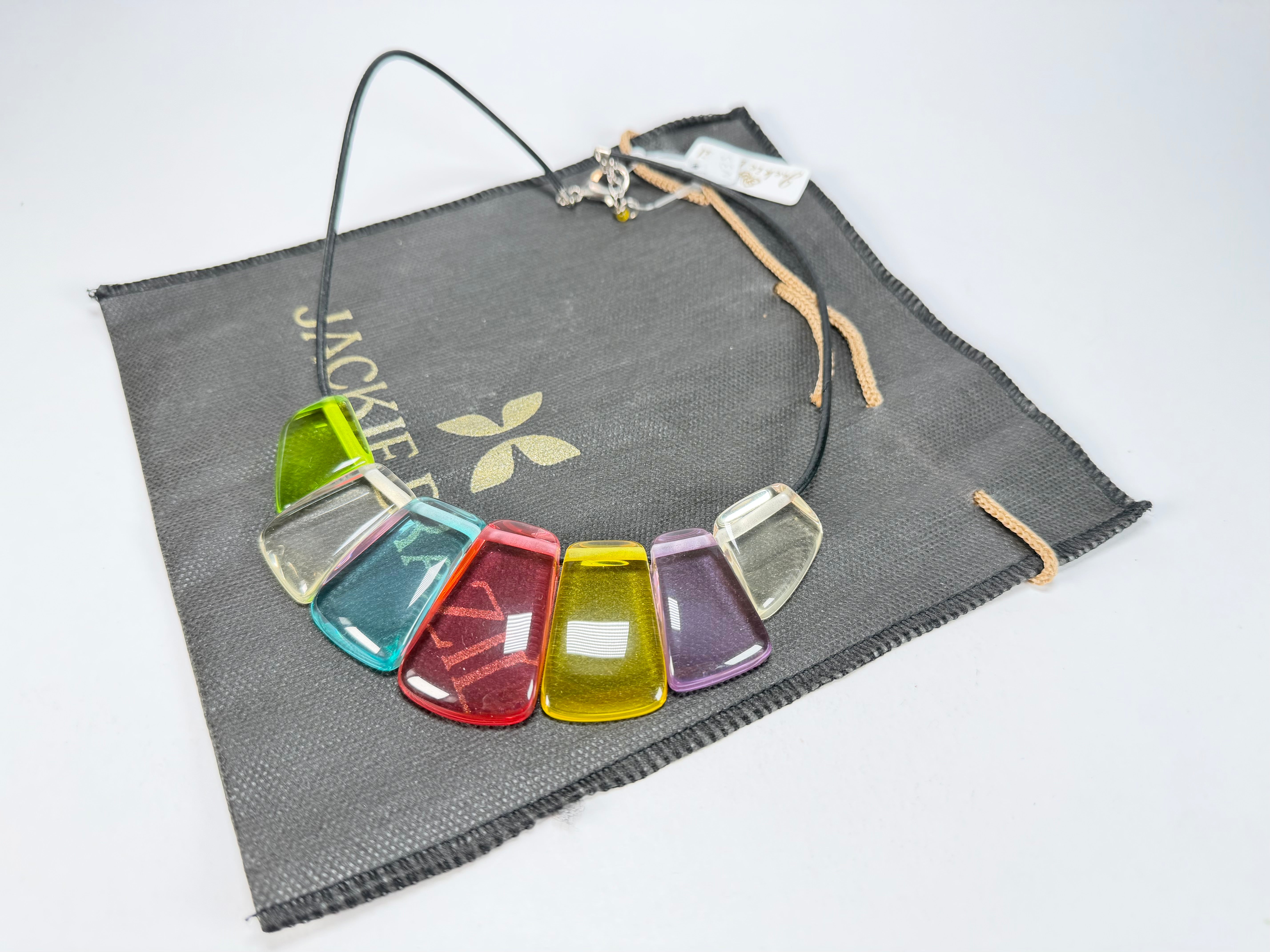 Jackie Brazil "Bella" Transparent Summer Mix 7 Piece on Leather Cord Choker Necklace ( N0035 )