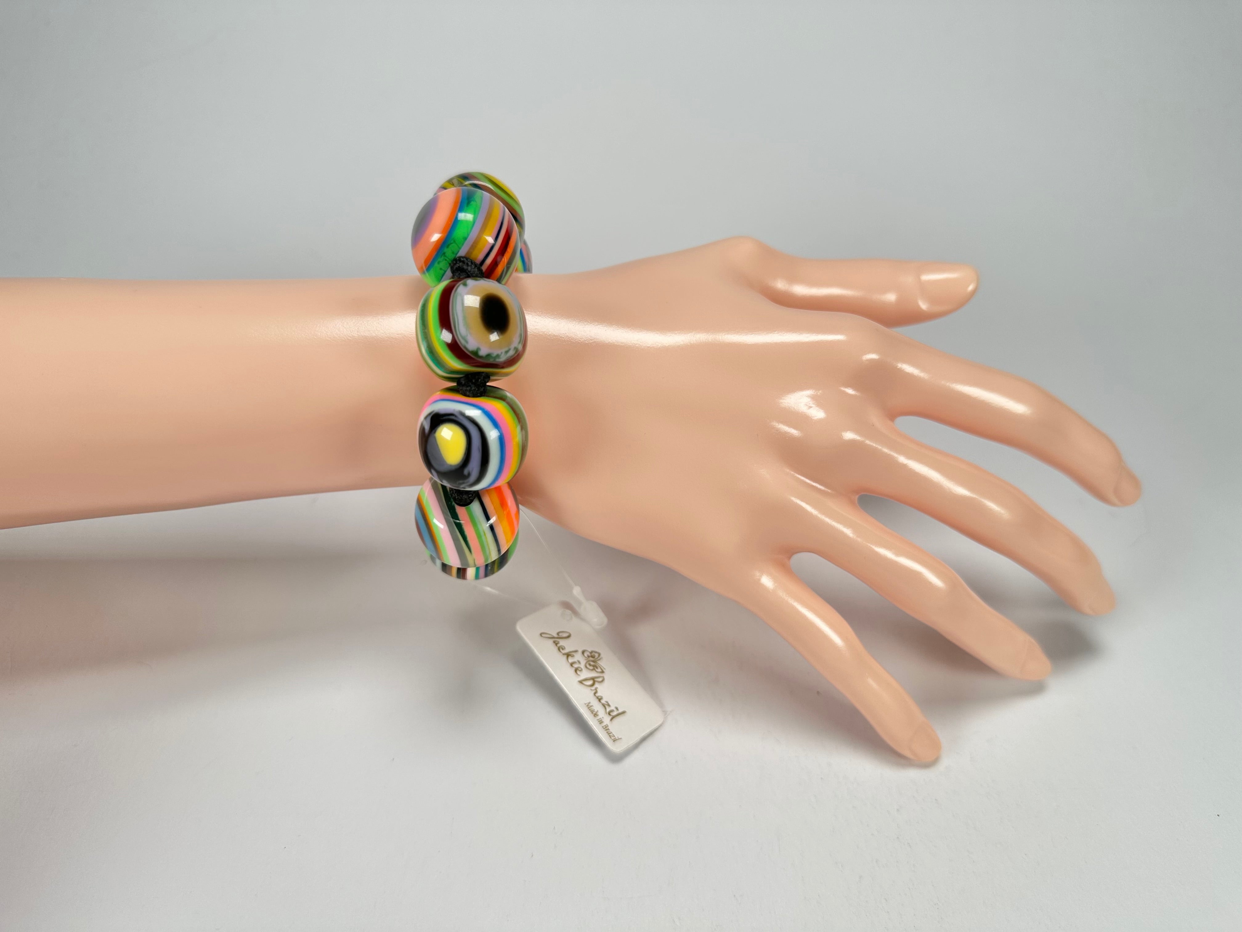 Jackie Brazil "Cat Eyes" Liquorice Allsorts Balls Mix Colours Resin Bracelet ( B0885 )