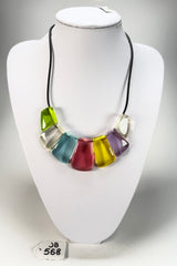 Jackie Brazil "Bella" Transparent Summer Mix 7 Piece on Leather Cord Choker Necklace ( N0035 )