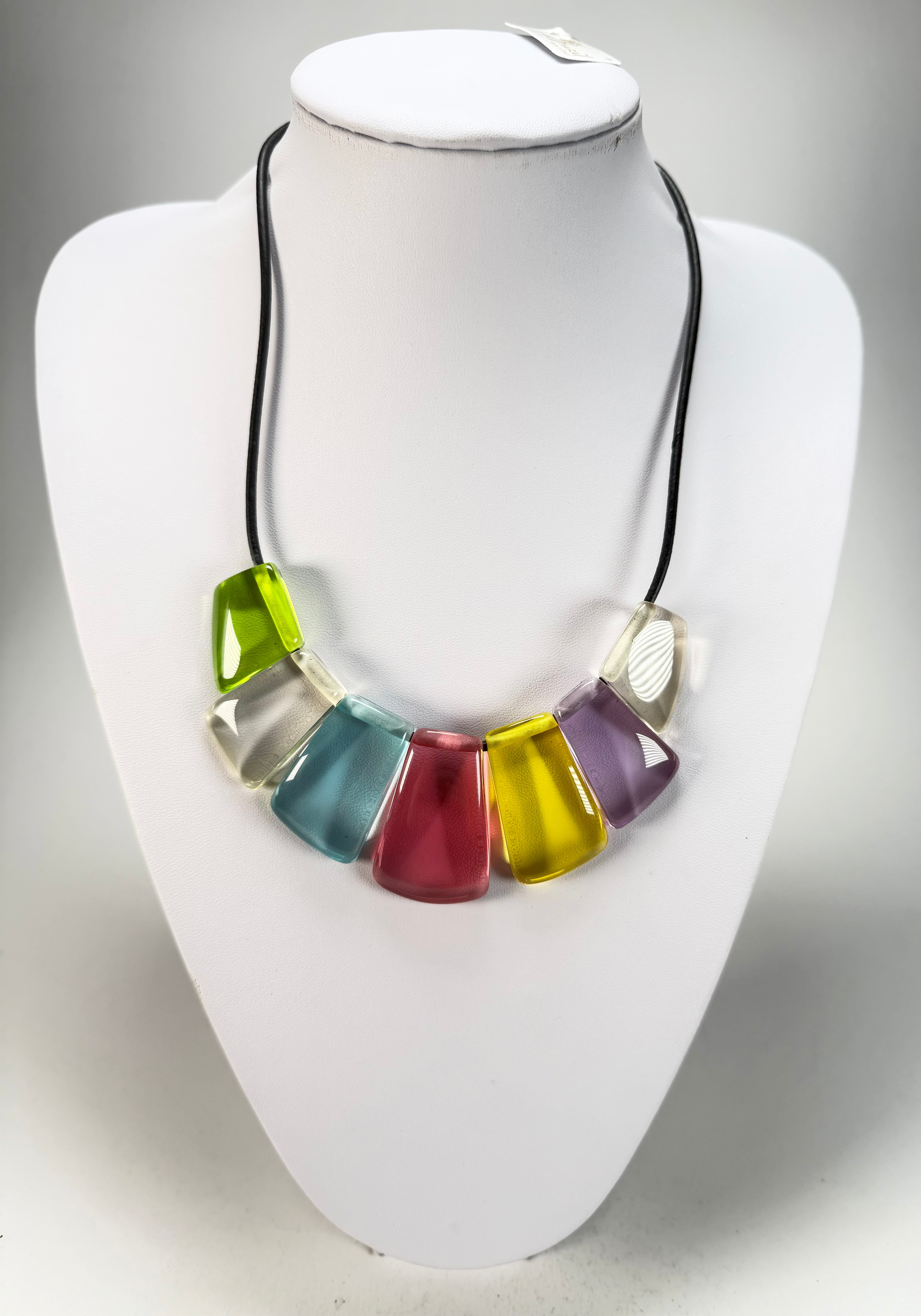 Jackie Brazil "Bella" Transparent Summer Mix 7 Piece on Leather Cord Choker Necklace ( N0035 )
