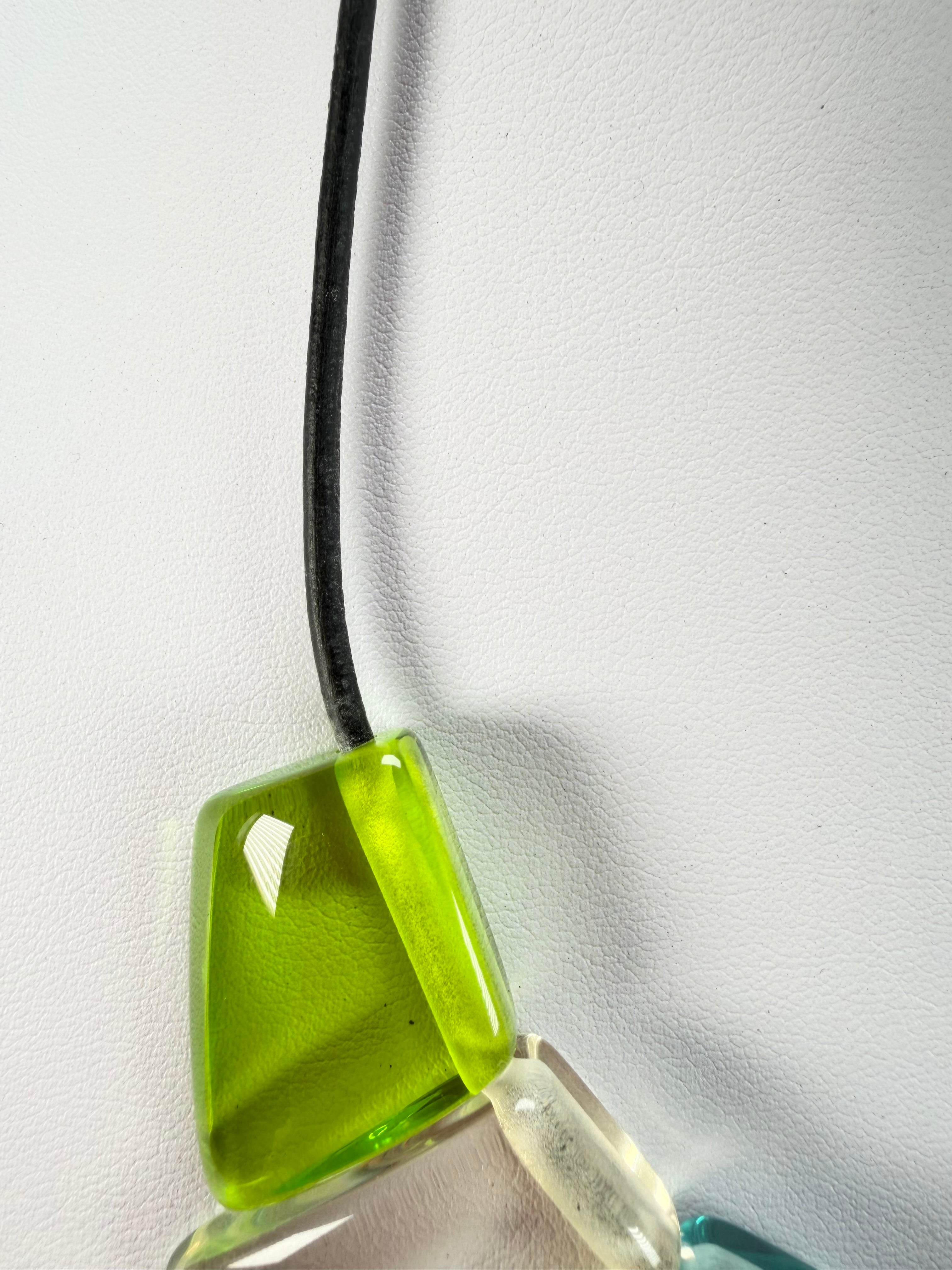 Jackie Brazil "Bella" Transparent Summer Mix 7 Piece on Leather Cord Choker Necklace ( N0035 )