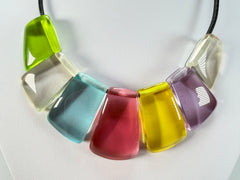 Jackie Brazil "Bella" Transparent Summer Mix 7 Piece on Leather Cord Choker Necklace ( N0035 )