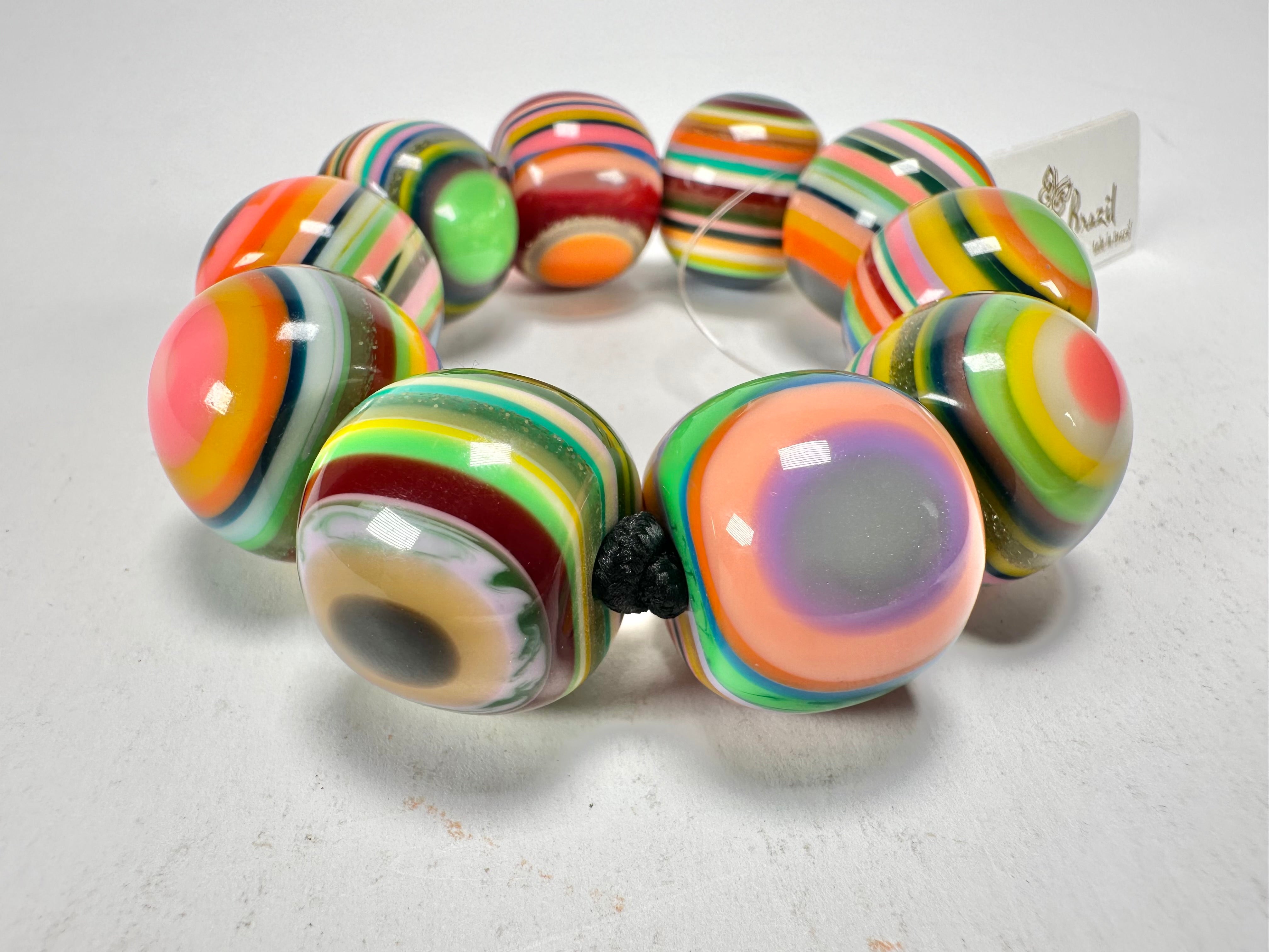 Jackie Brazil "Cat Eyes" Liquorice Allsorts Balls Mix Colours Resin Bracelet ( B0885 )