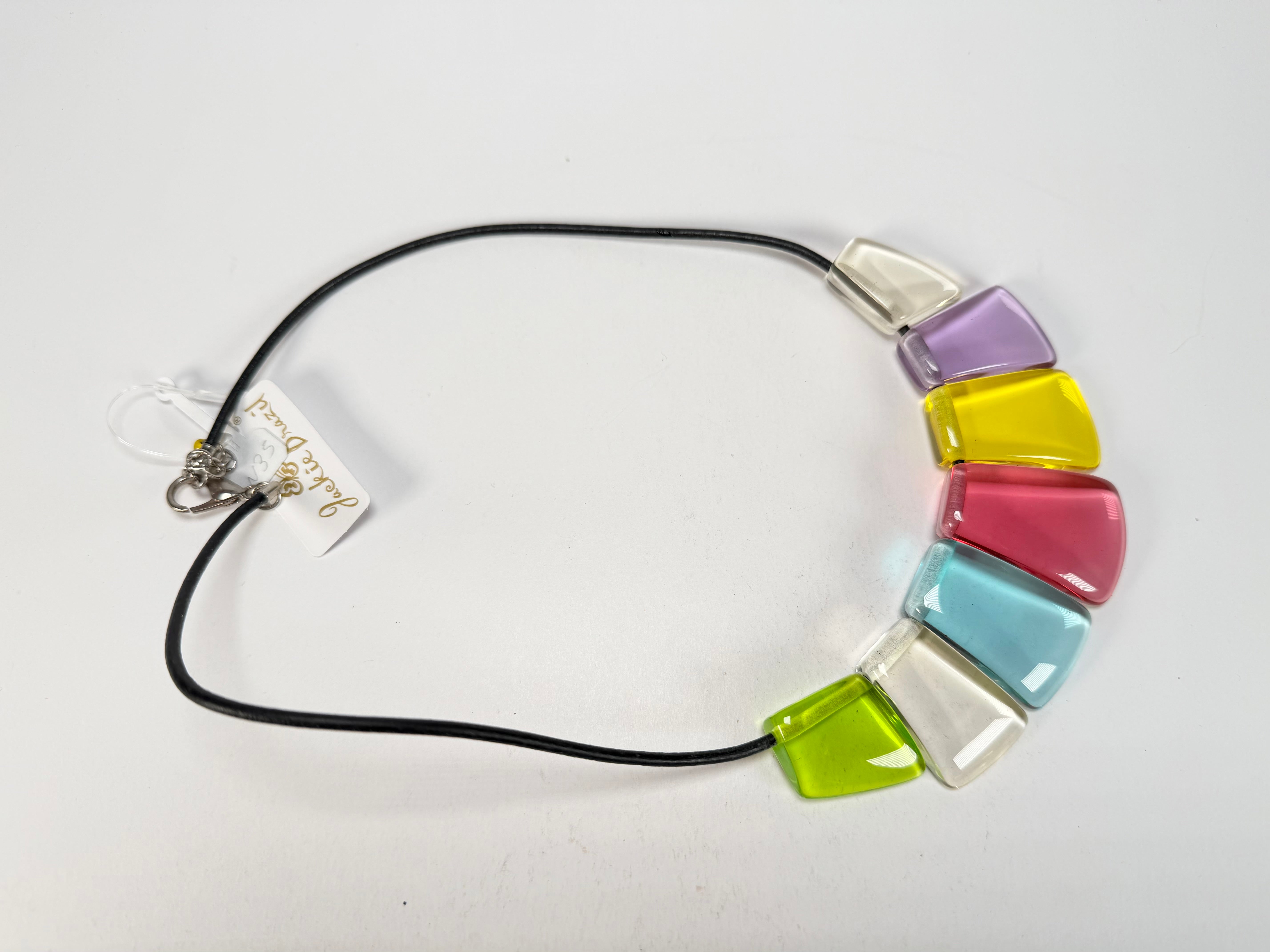 Jackie Brazil "Bella" Transparent Summer Mix 7 Piece on Leather Cord Choker Necklace ( N0035 )