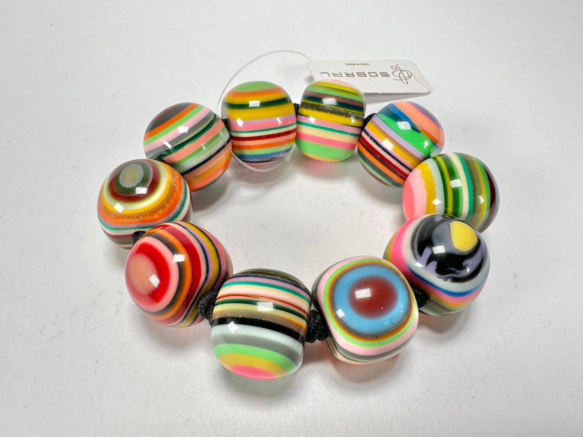 Jackie Brazil "Cat Eyes" Liquorice Allsorts Balls Mix Colours Resin Bracelet ( B0885 )