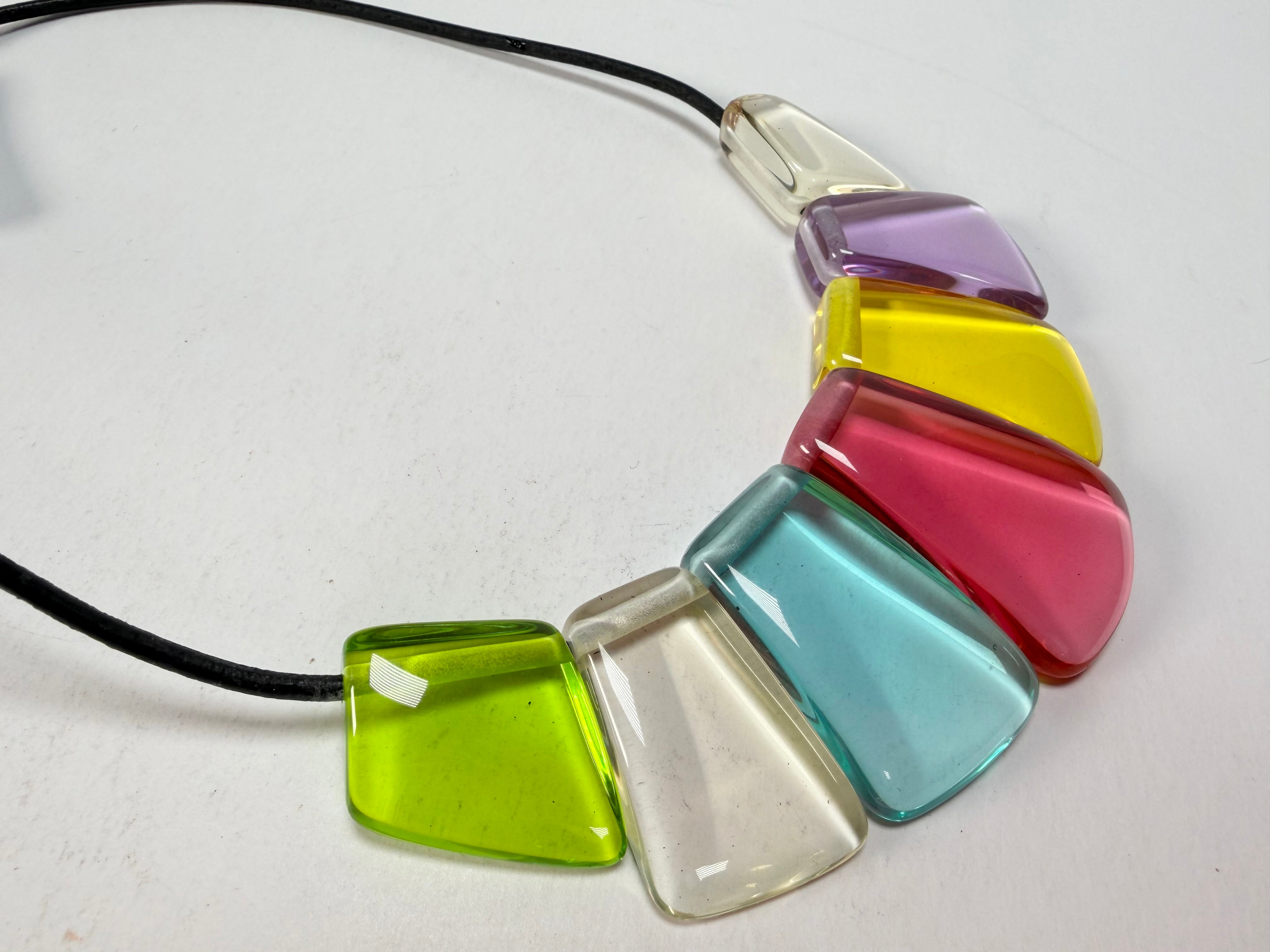 Jackie Brazil "Bella" Transparent Summer Mix 7 Piece on Leather Cord Choker Necklace ( N0035 )