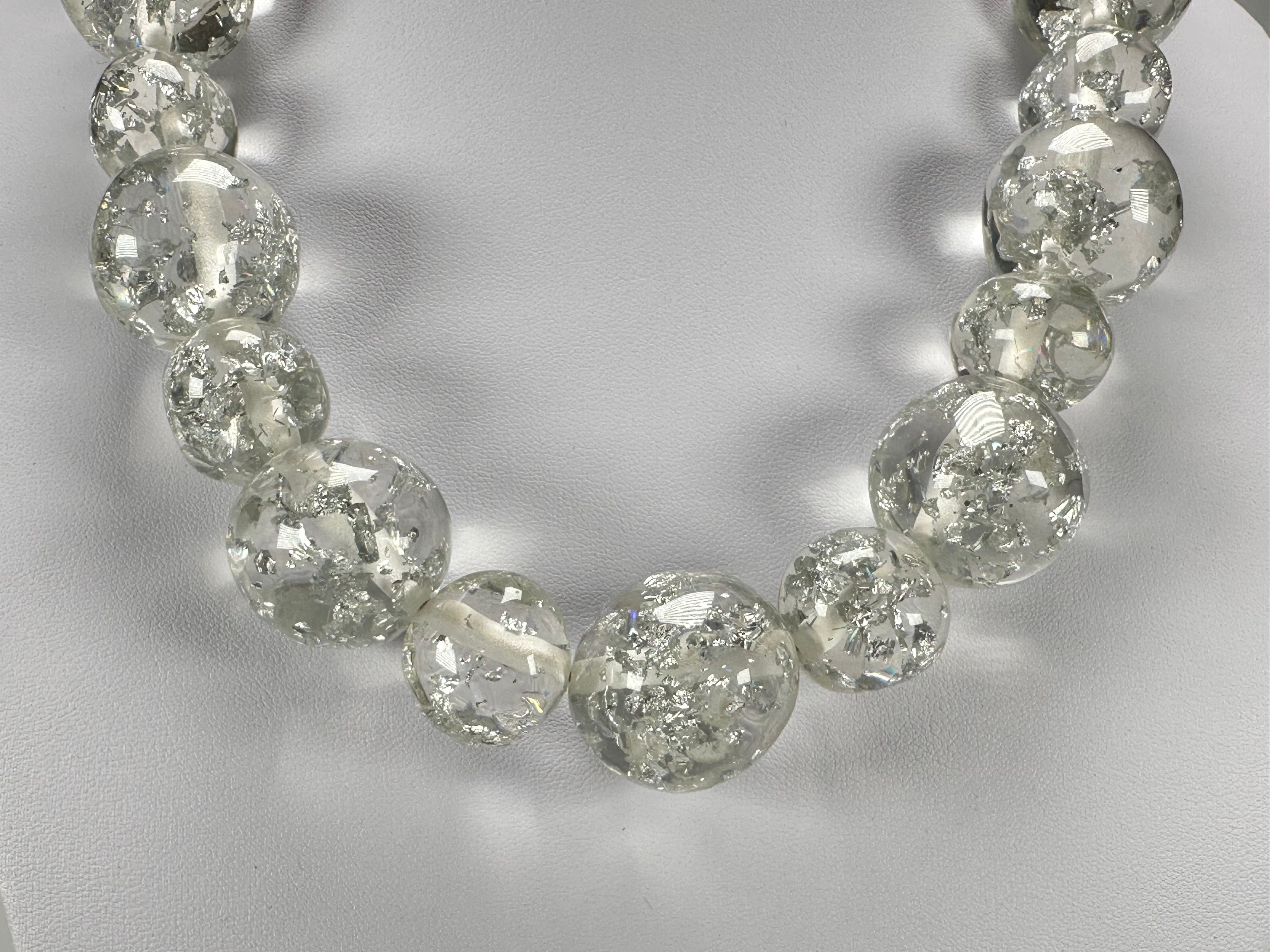 Jackie Brazil "Large spheres"  Short Abstract Silver Flakes Necklace 50cm ( N2692 )