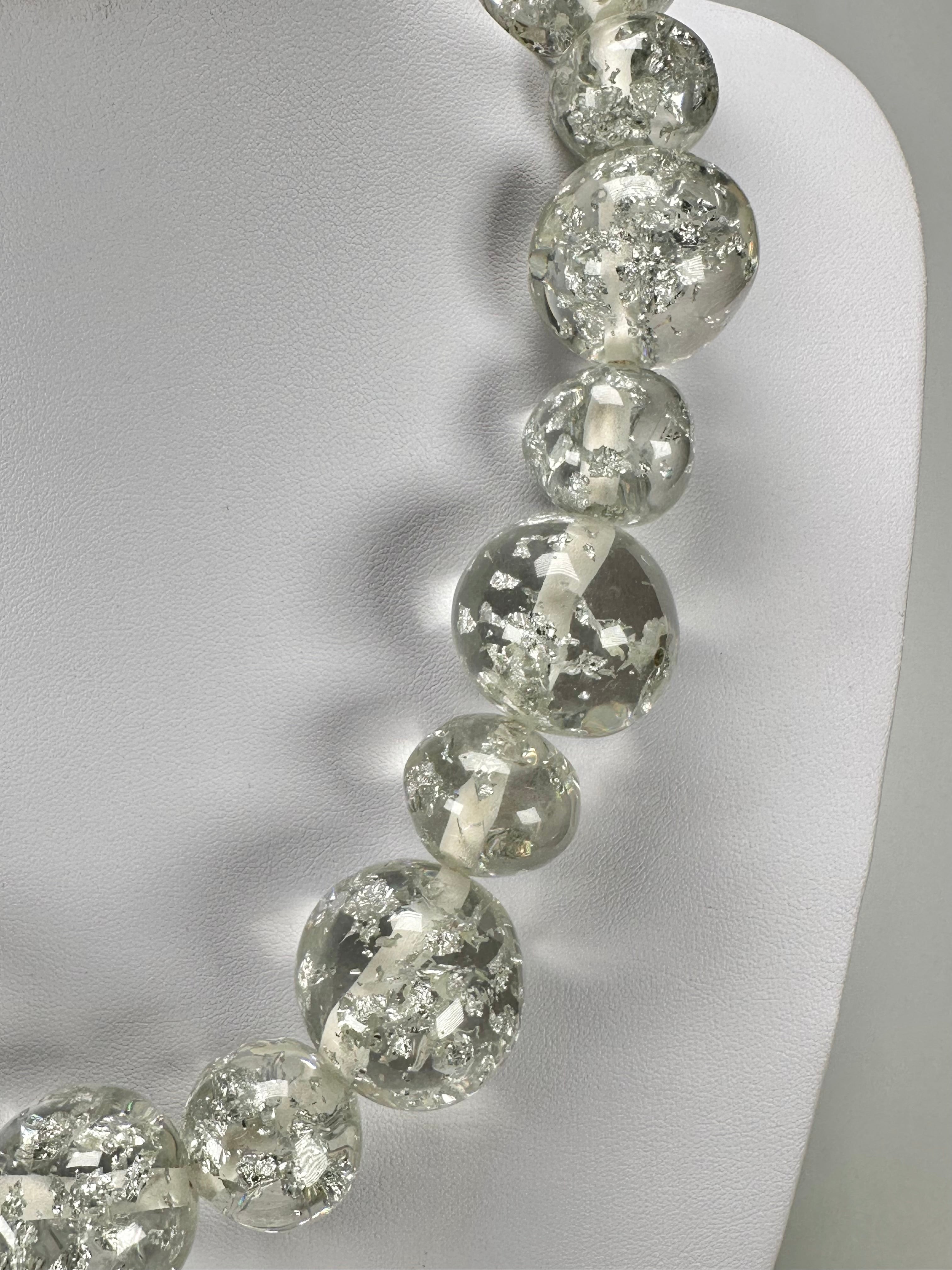 Jackie Brazil "Large spheres"  Short Abstract Silver Flakes Necklace 50cm ( N2692 )