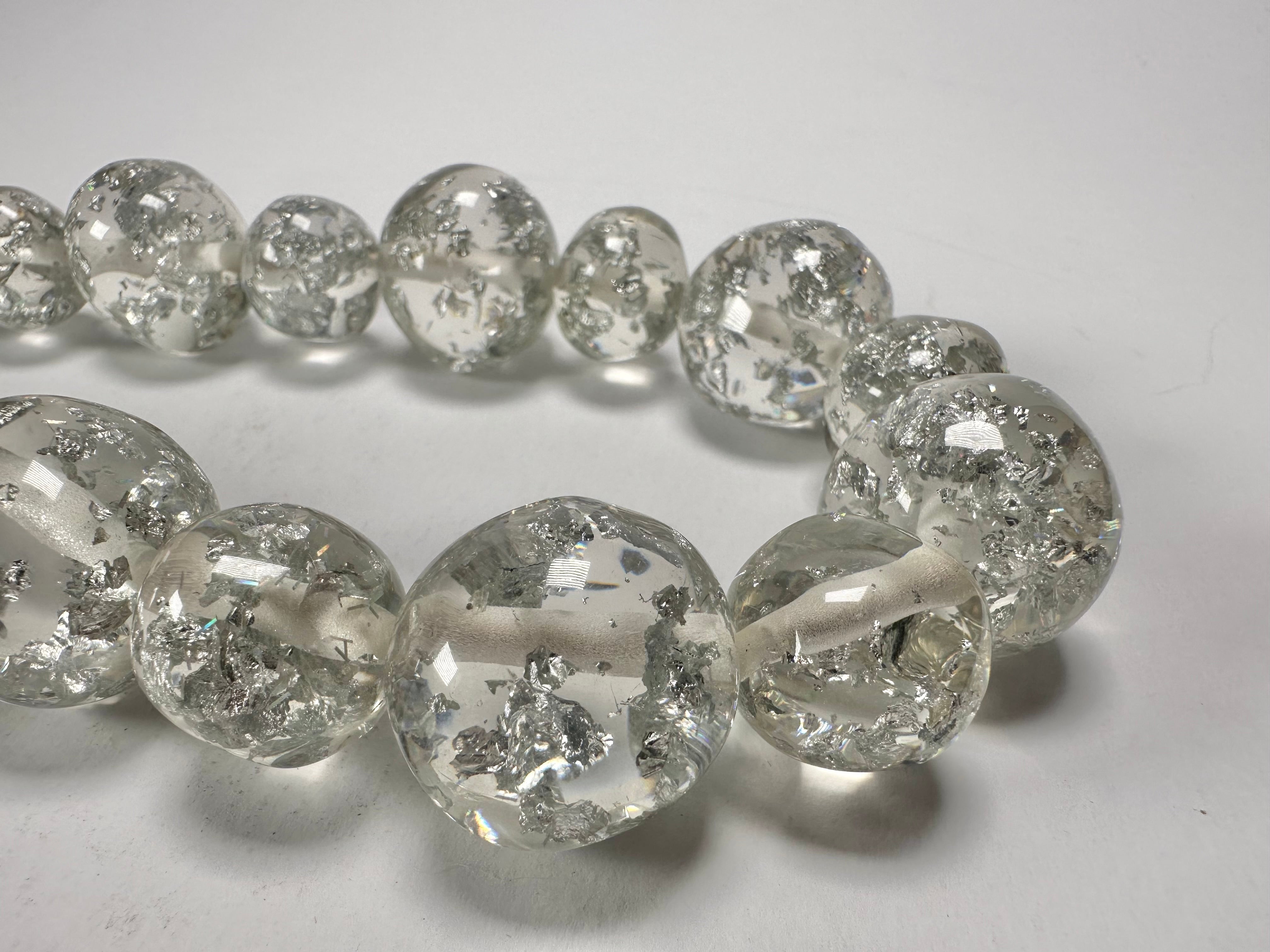 Jackie Brazil "Large spheres"  Short Abstract Silver Flakes Necklace 50cm ( N2692 )