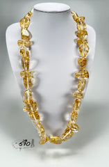 Jackie Brazil "Diamonds" Gold Flakes Flintstone Bone 80cm Necklace ( N0080 )