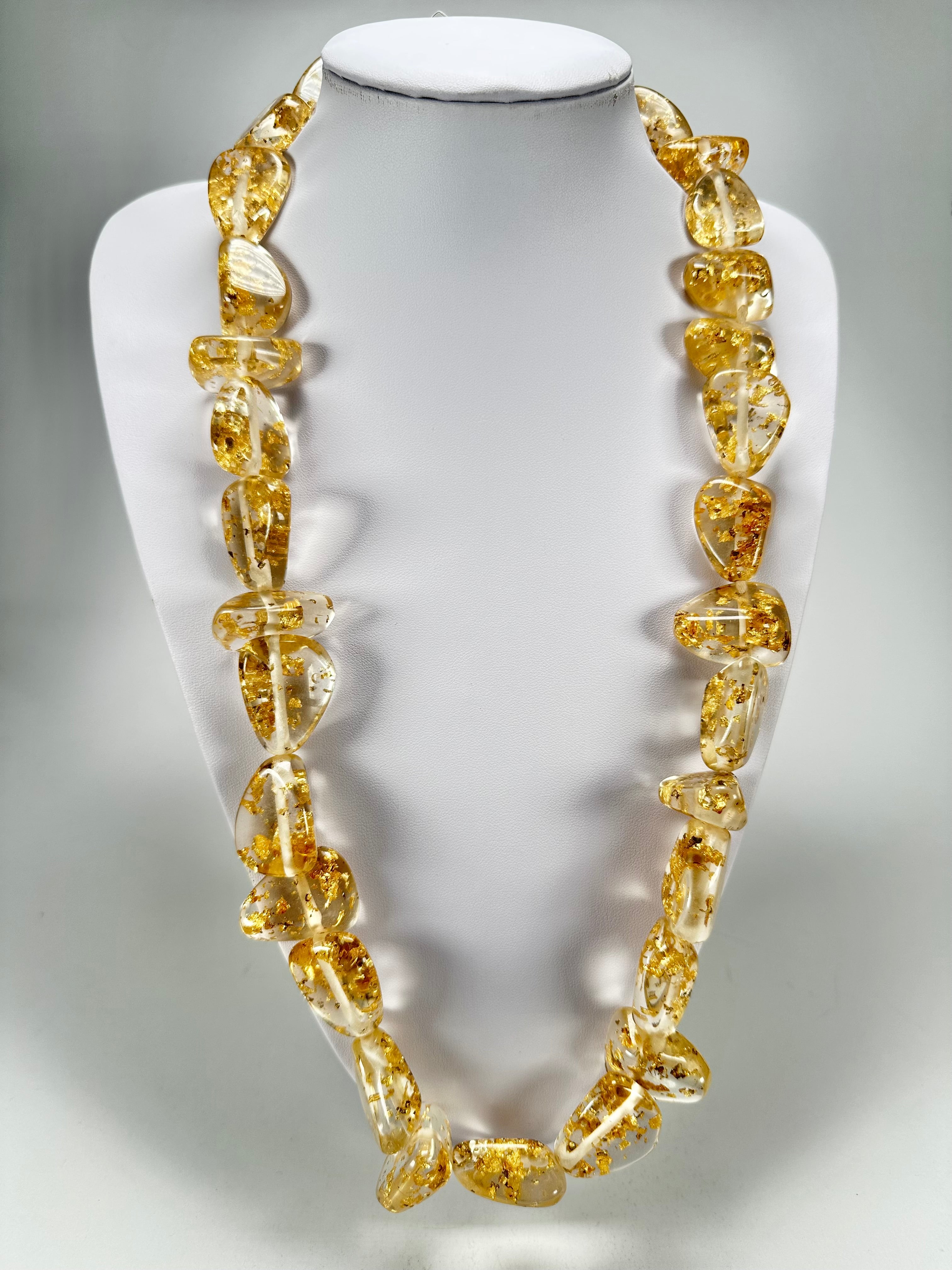 Jackie Brazil "Diamonds" Gold Flakes Flintstone Bone 80cm Necklace ( N0080 )