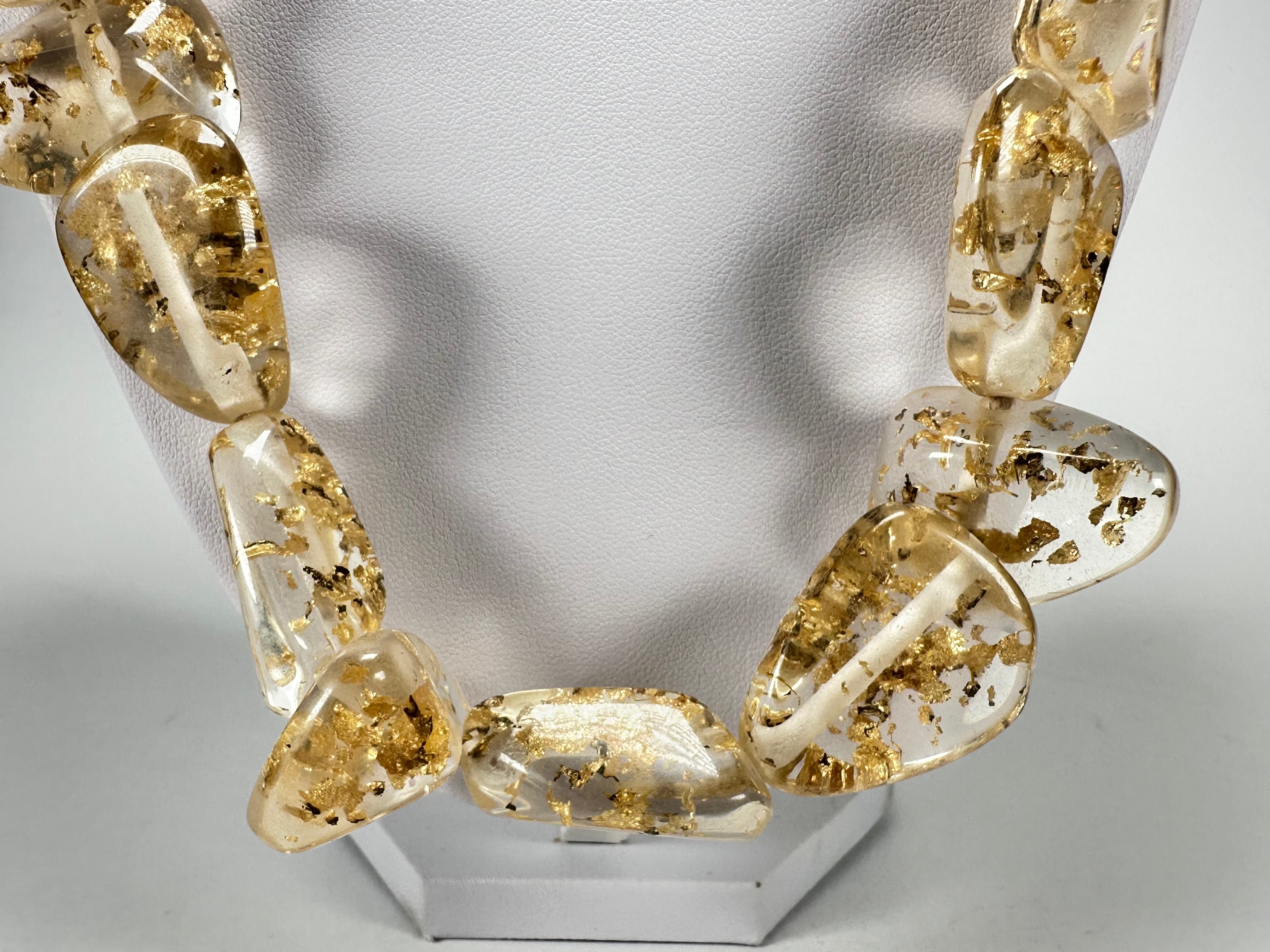 Jackie Brazil "Diamonds" Gold Flakes Flintstone Bone 80cm Necklace ( N0080 )