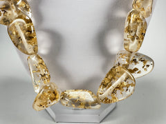 Jackie Brazil "Diamonds" Gold Flakes Flintstone Bone 80cm Necklace ( N0080 )